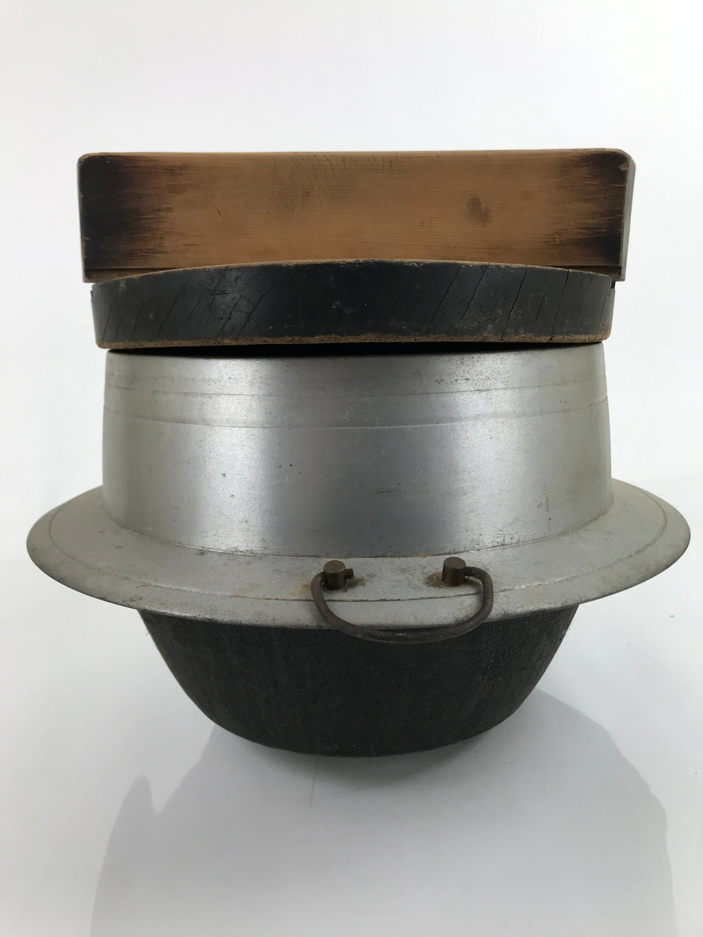 Japanese Aluminum Kama Rice Cooker Vtg Kamado Stove Pot Wooden Lid T117