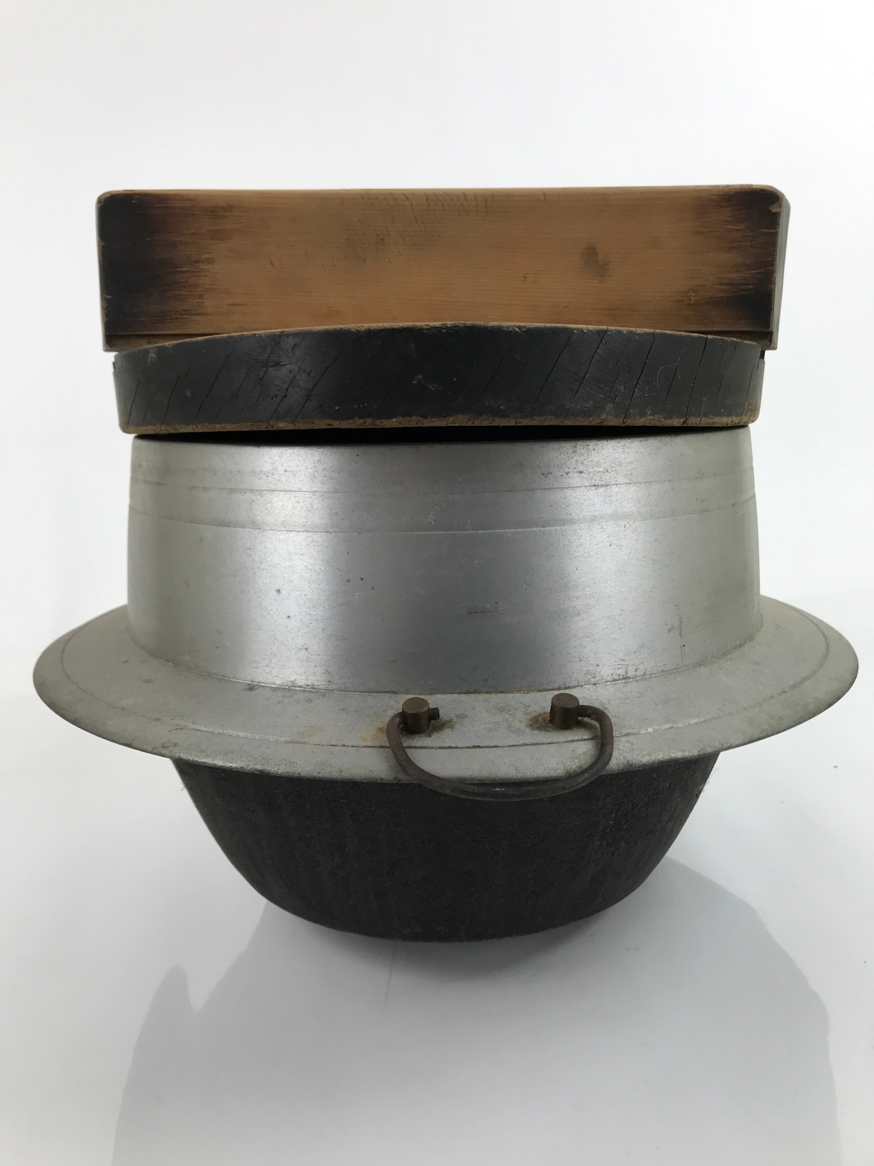 Japanese Aluminum Kama Rice Cooker Vtg Kamado Stove Pot Wooden Lid T117