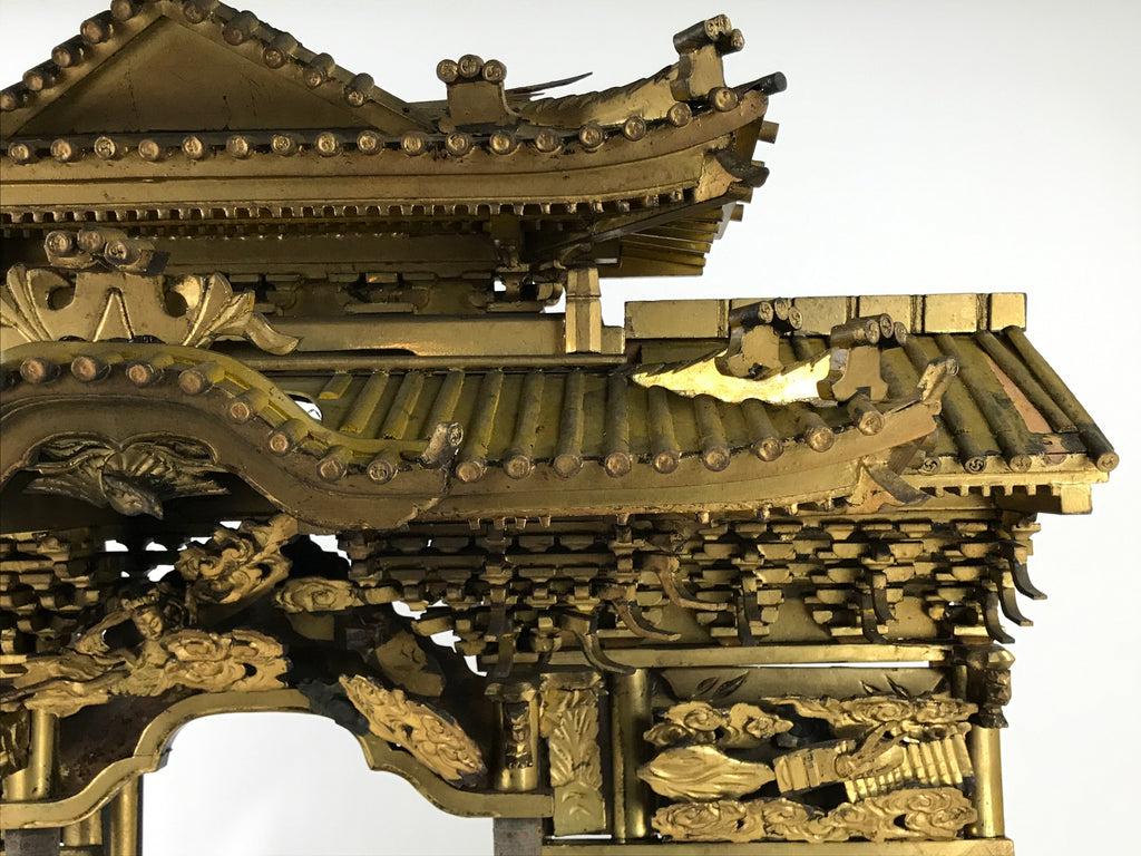 Japanese Antique C1880 Buddhist Altar Wood Lacquer Inner Temple Black Gold BA487