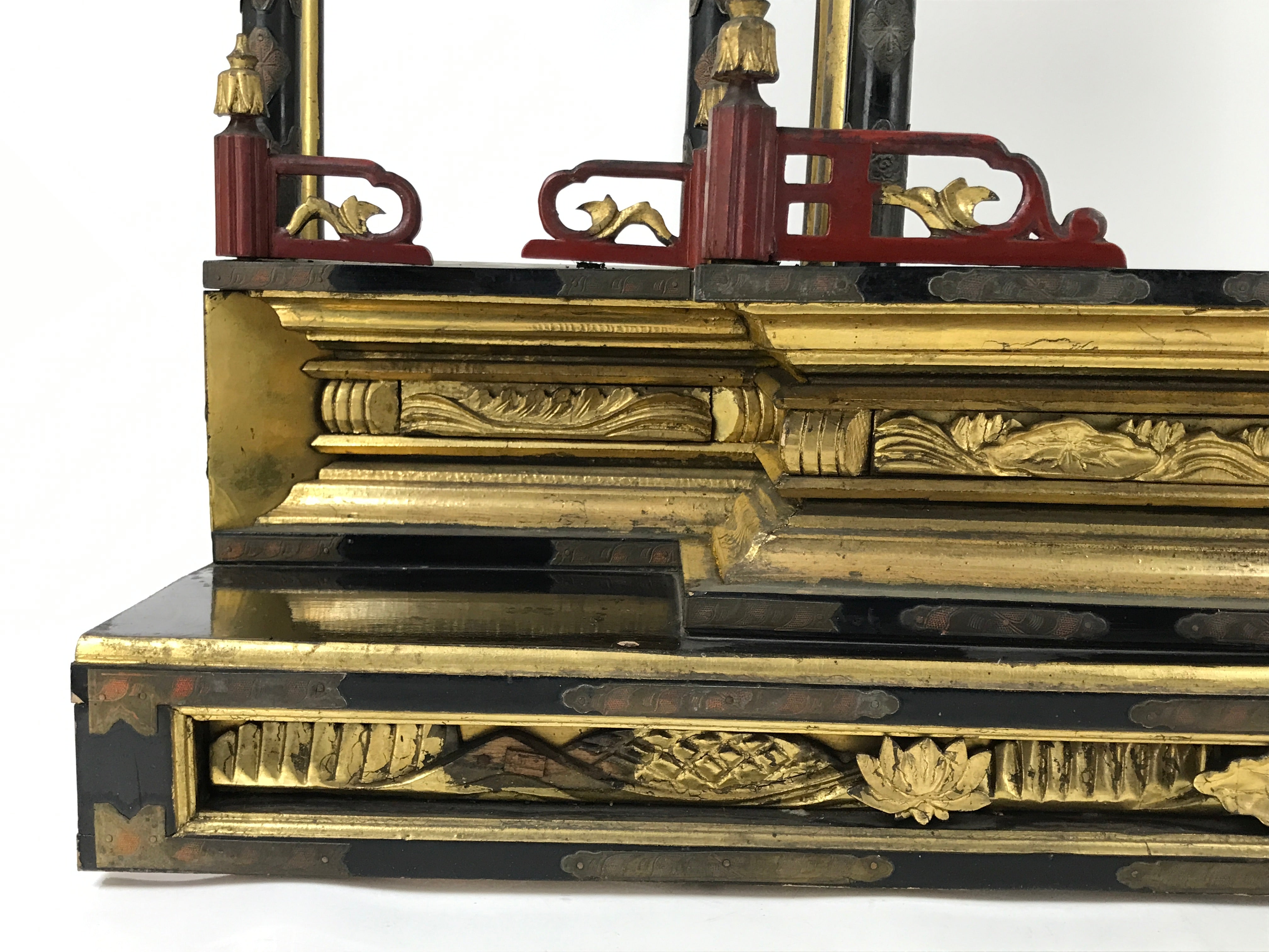 Japanese Antique C1880 Buddhist Altar Wood Lacquer Inner Temple Black Gold BA487