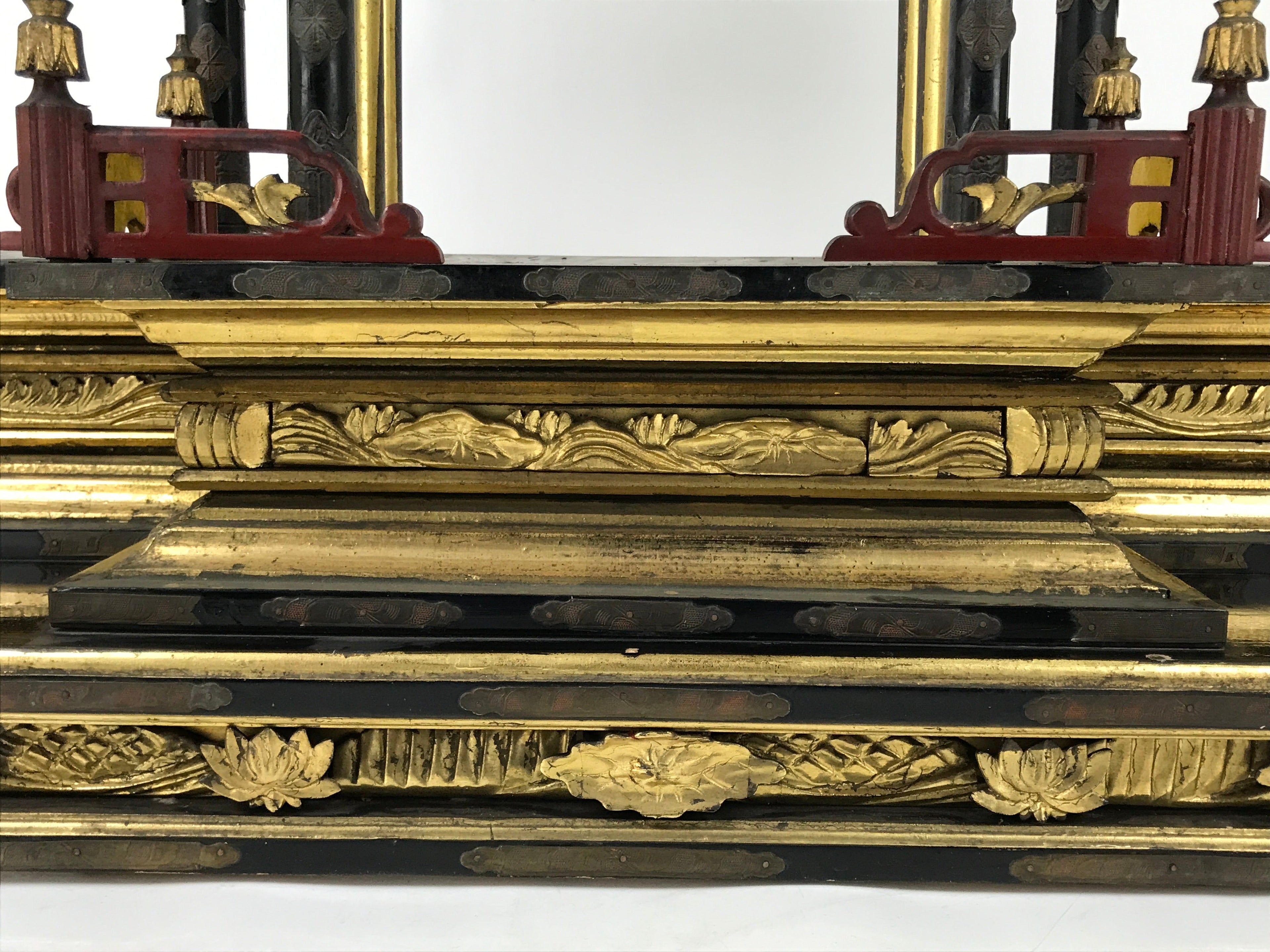 Japanese Antique C1880 Buddhist Altar Wood Lacquer Inner Temple Black Gold BA487