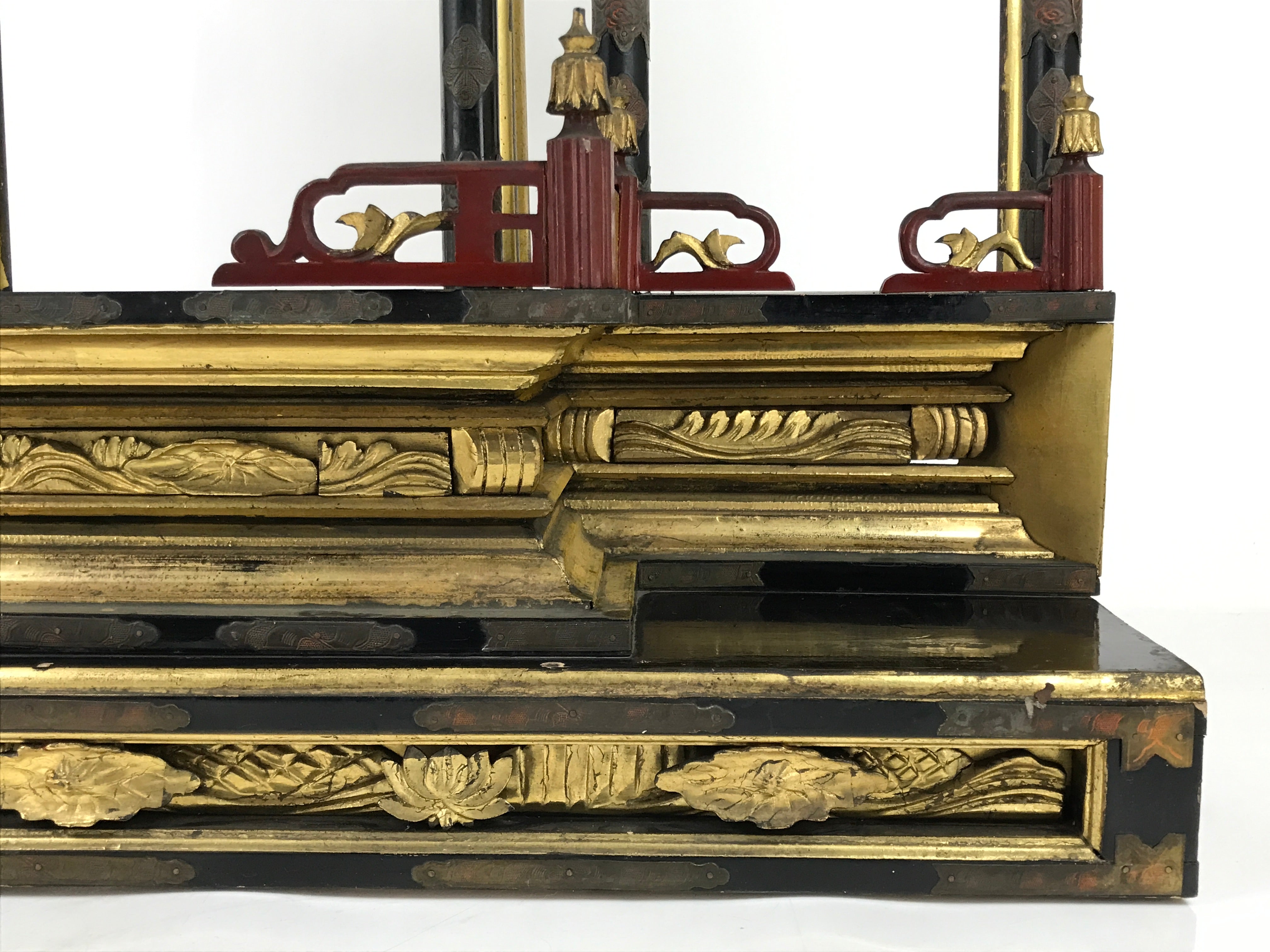 Japanese Antique C1880 Buddhist Altar Wood Lacquer Inner Temple Black Gold BA487