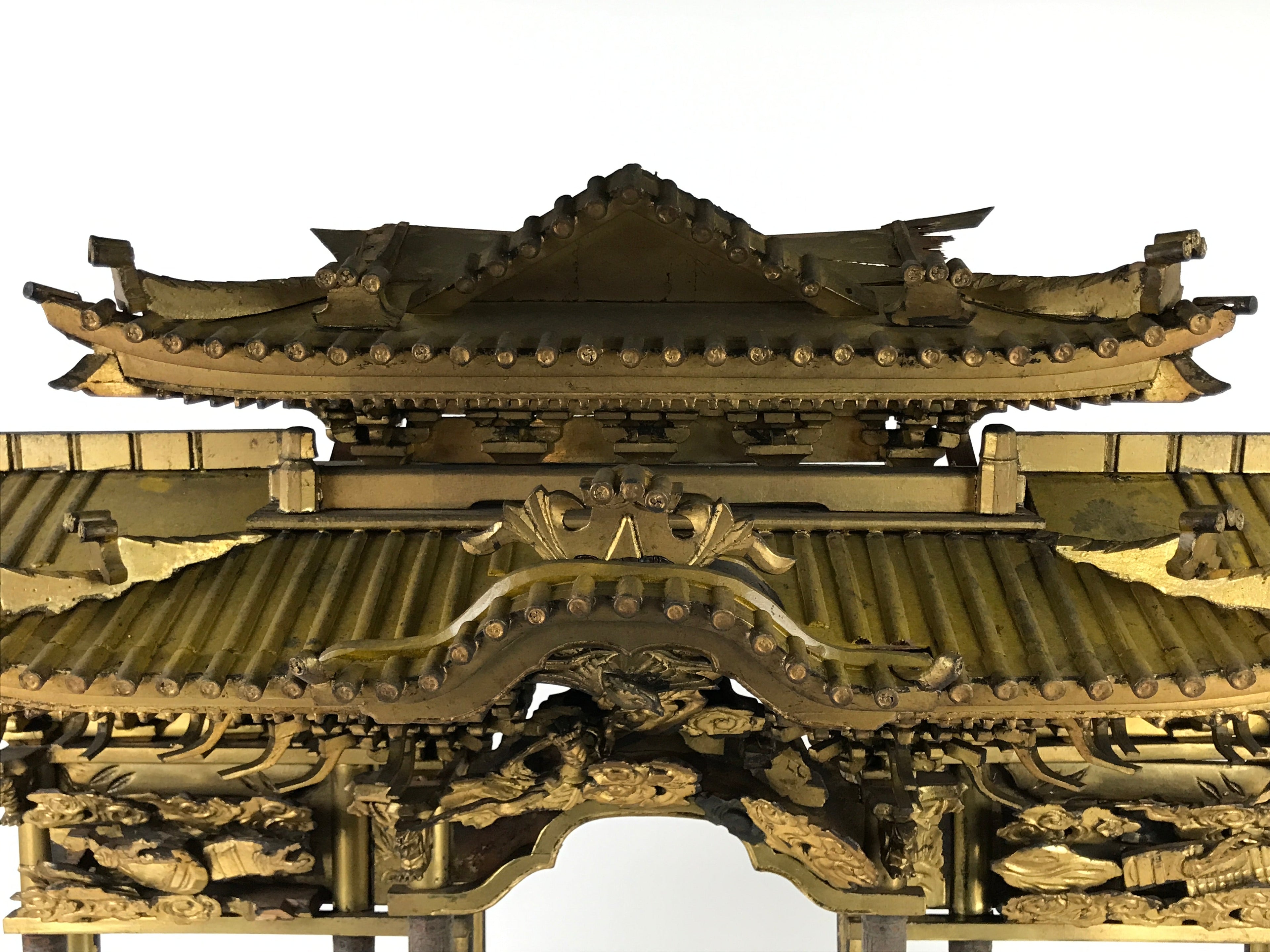 Japanese Antique C1880 Buddhist Altar Wood Lacquer Inner Temple Black Gold BA487