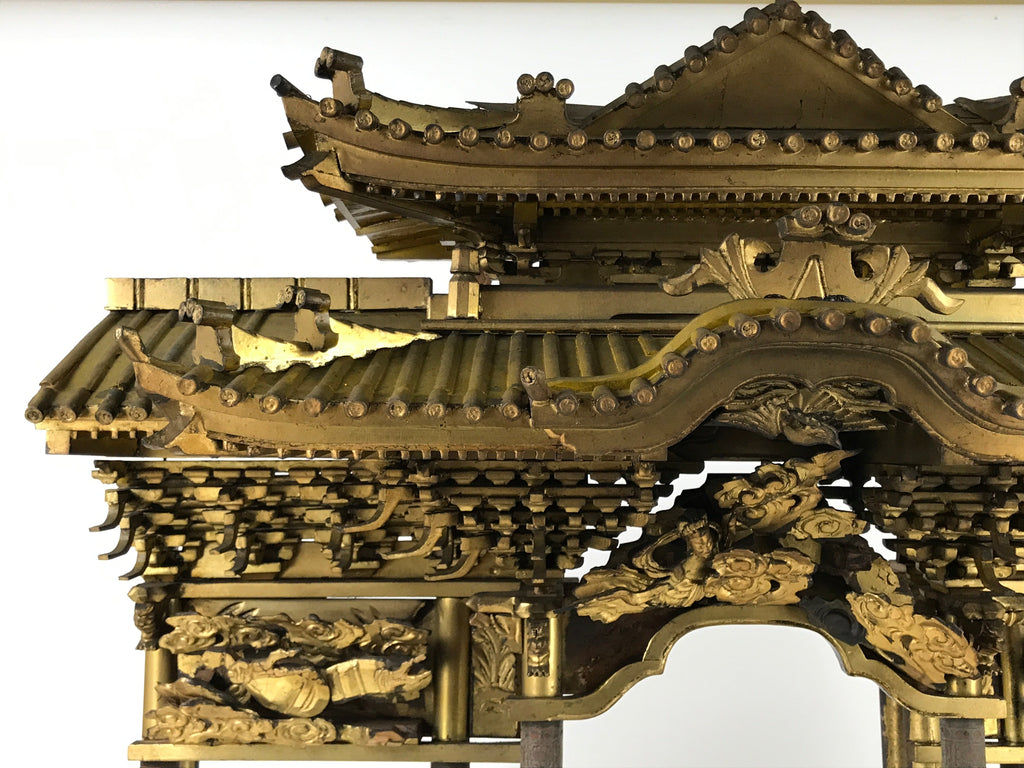 Japanese Antique C1880 Buddhist Altar Wood Lacquer Inner Temple Black Gold BA487