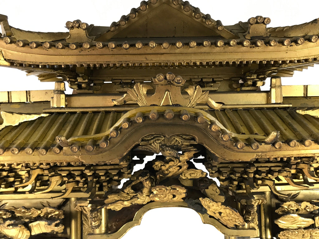 Japanese Antique C1880 Buddhist Altar Wood Lacquer Inner Temple Black Gold BA487
