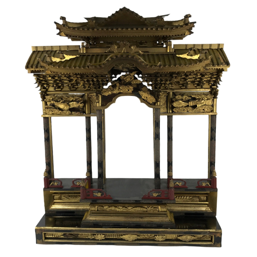 Japanese Antique C1880 Buddhist Altar Wood Lacquer Inner Temple Black Gold BA487