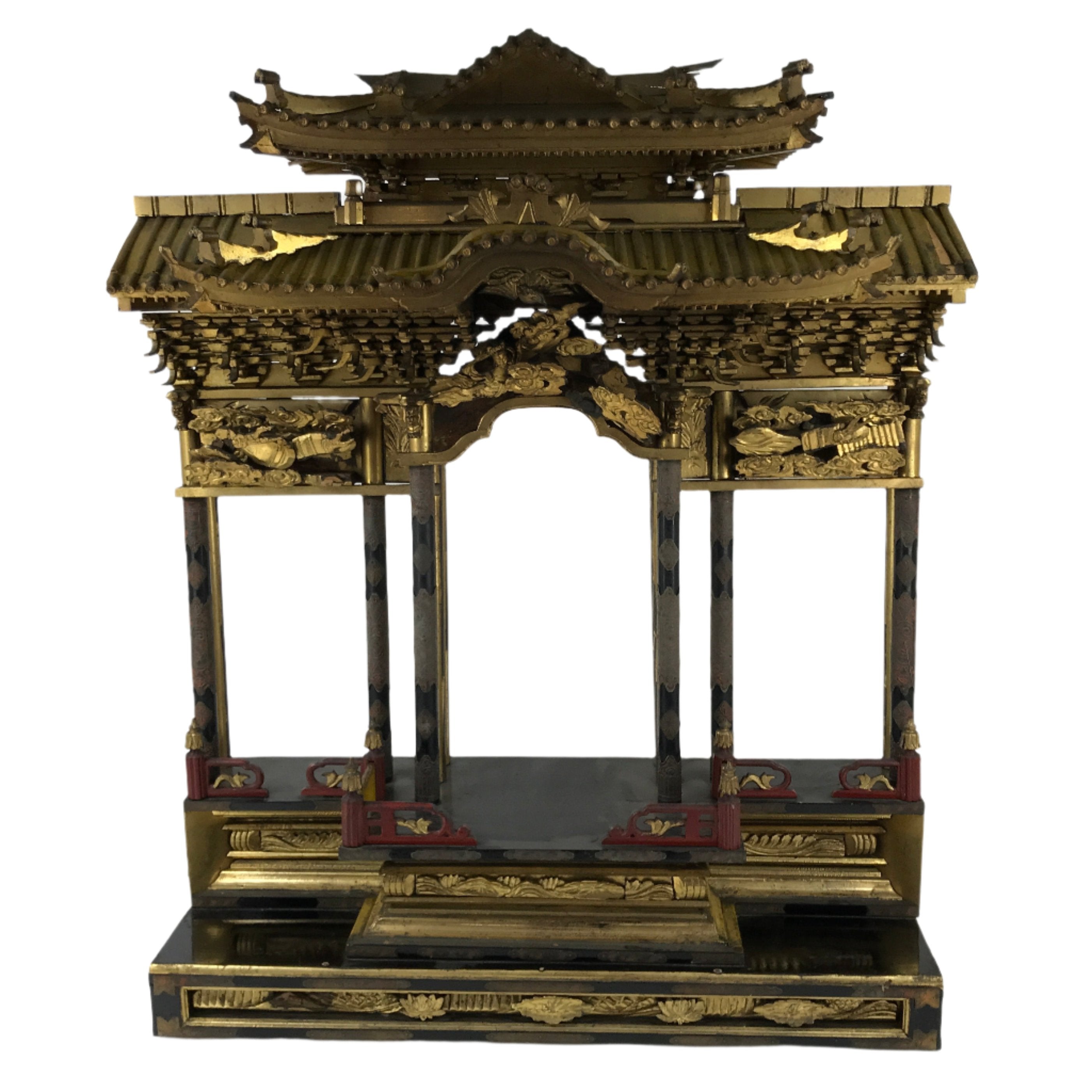 Japanese Antique C1880 Buddhist Altar Wood Lacquer Inner Temple Black Gold BA487