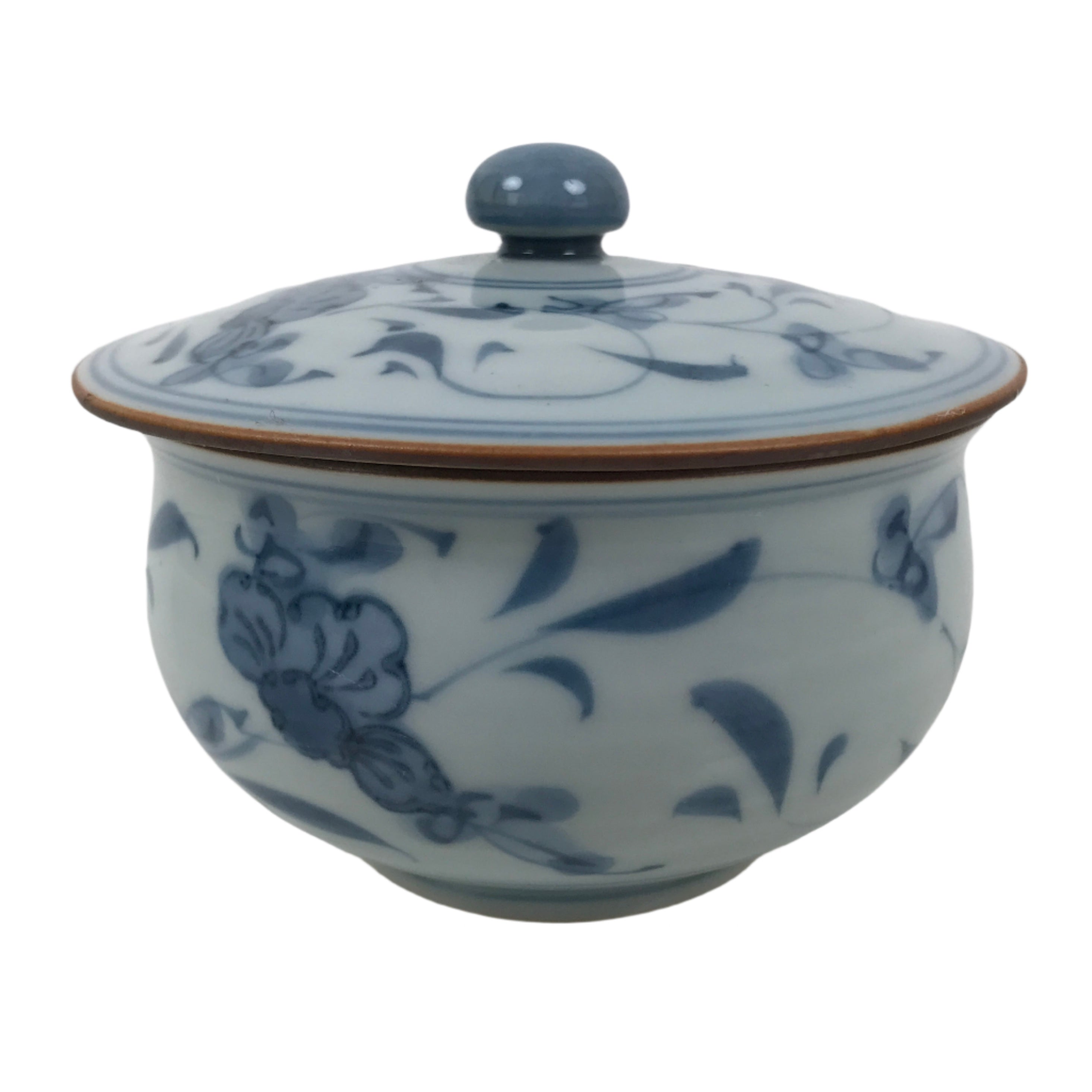 Japanese Arita Porcelain Lidded Teacup Sometsuke Flowers Blue White Yunomi TC602