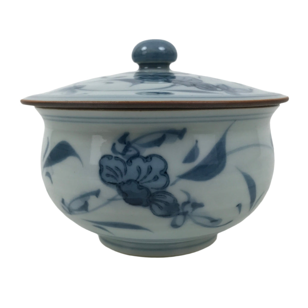 Japanese Arita Porcelain Lidded Teacup Sometsuke Flowers Blue White Yunomi TC603