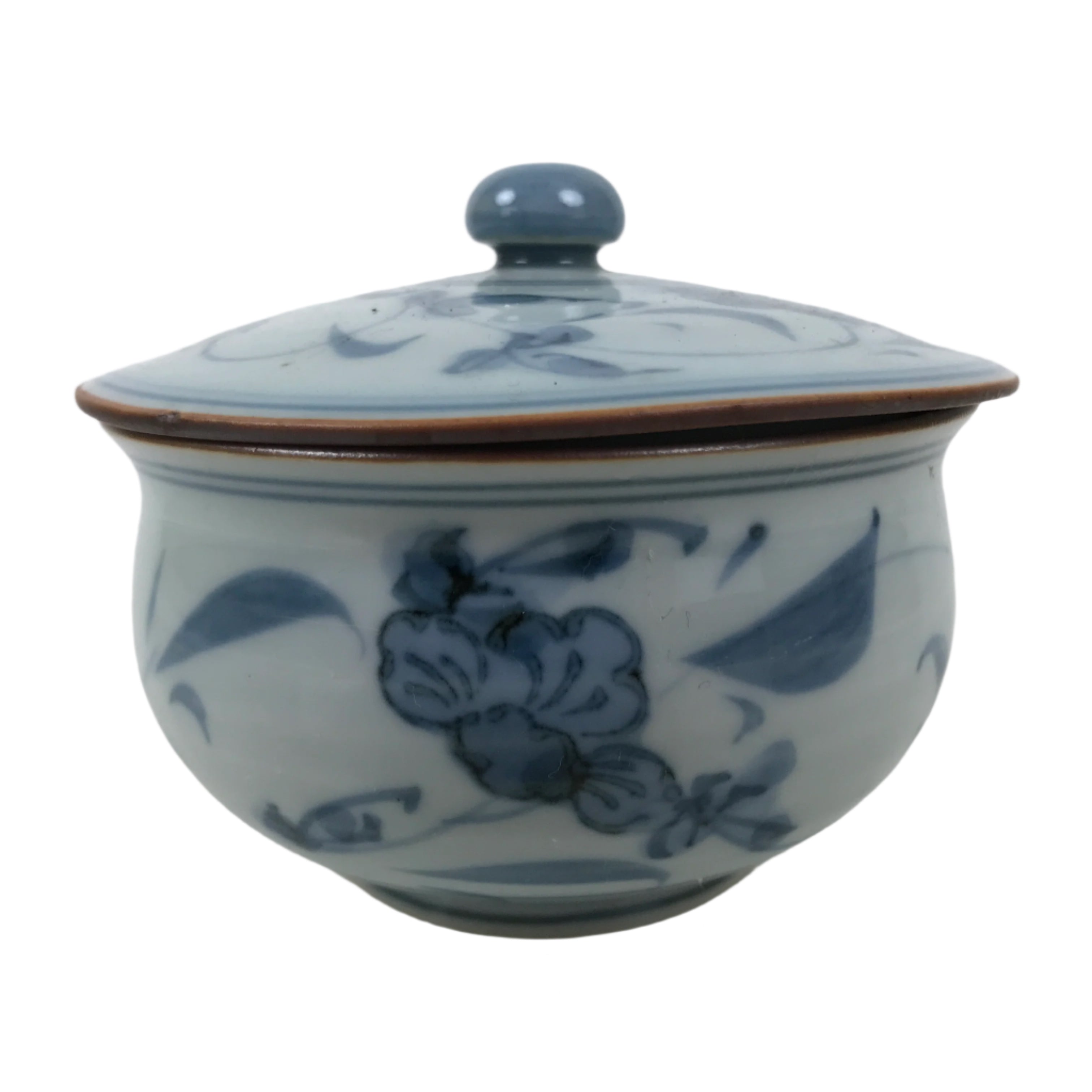 Japanese Arita Porcelain Lidded Teacup Sometsuke Flowers Blue White Yunomi TC606