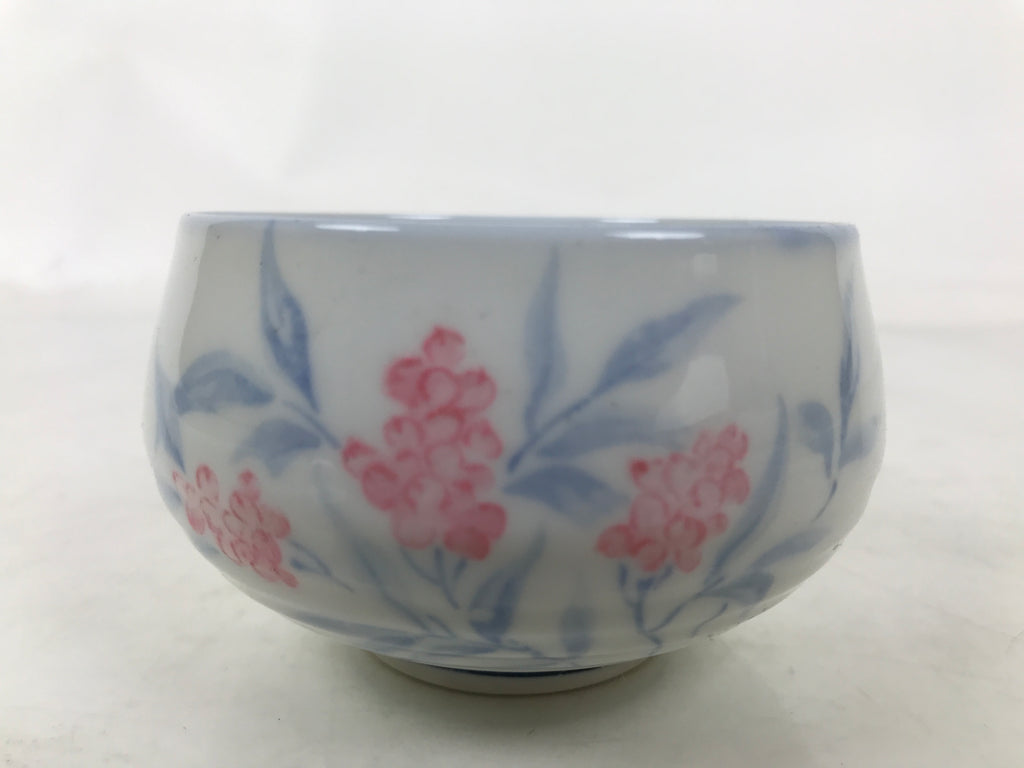 Japanese Arita Porcelain Teacup Vtg Berry Leaves Pink Blue Sencha Yunomi TC578