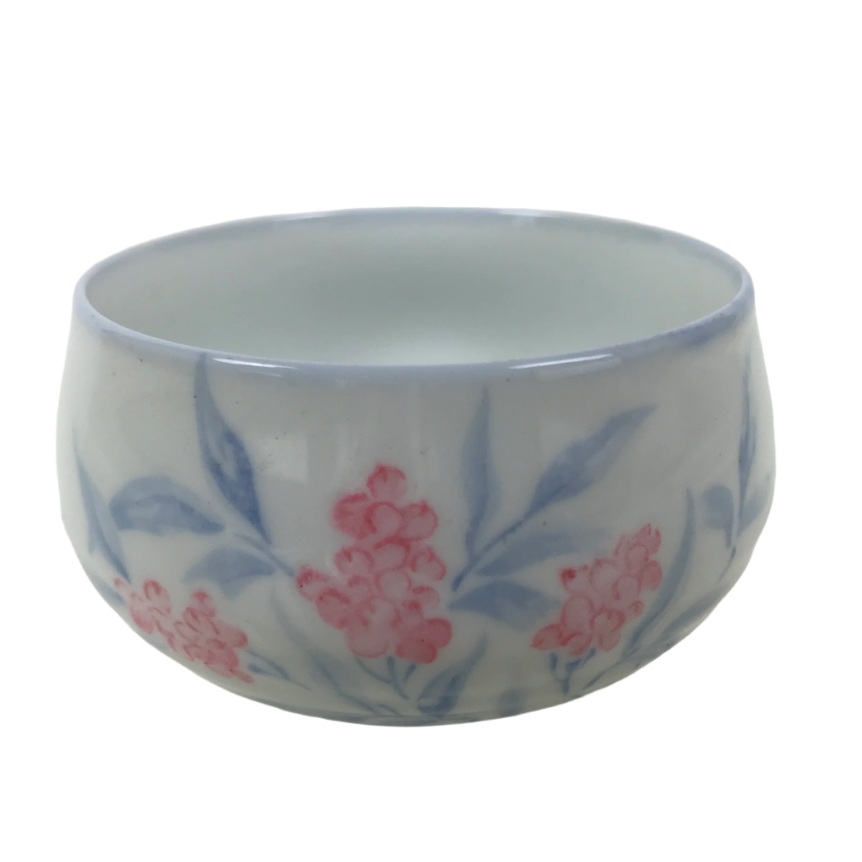 Japanese Arita Porcelain Teacup Vtg Berry Leaves Pink Blue Sencha Yunomi TC578