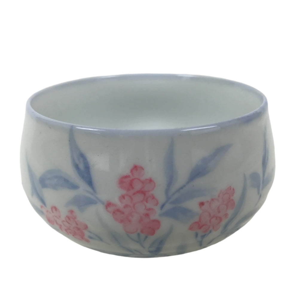 Japanese Arita Porcelain Teacup Vtg Berry Leaves Pink Blue Sencha Yunomi TC578