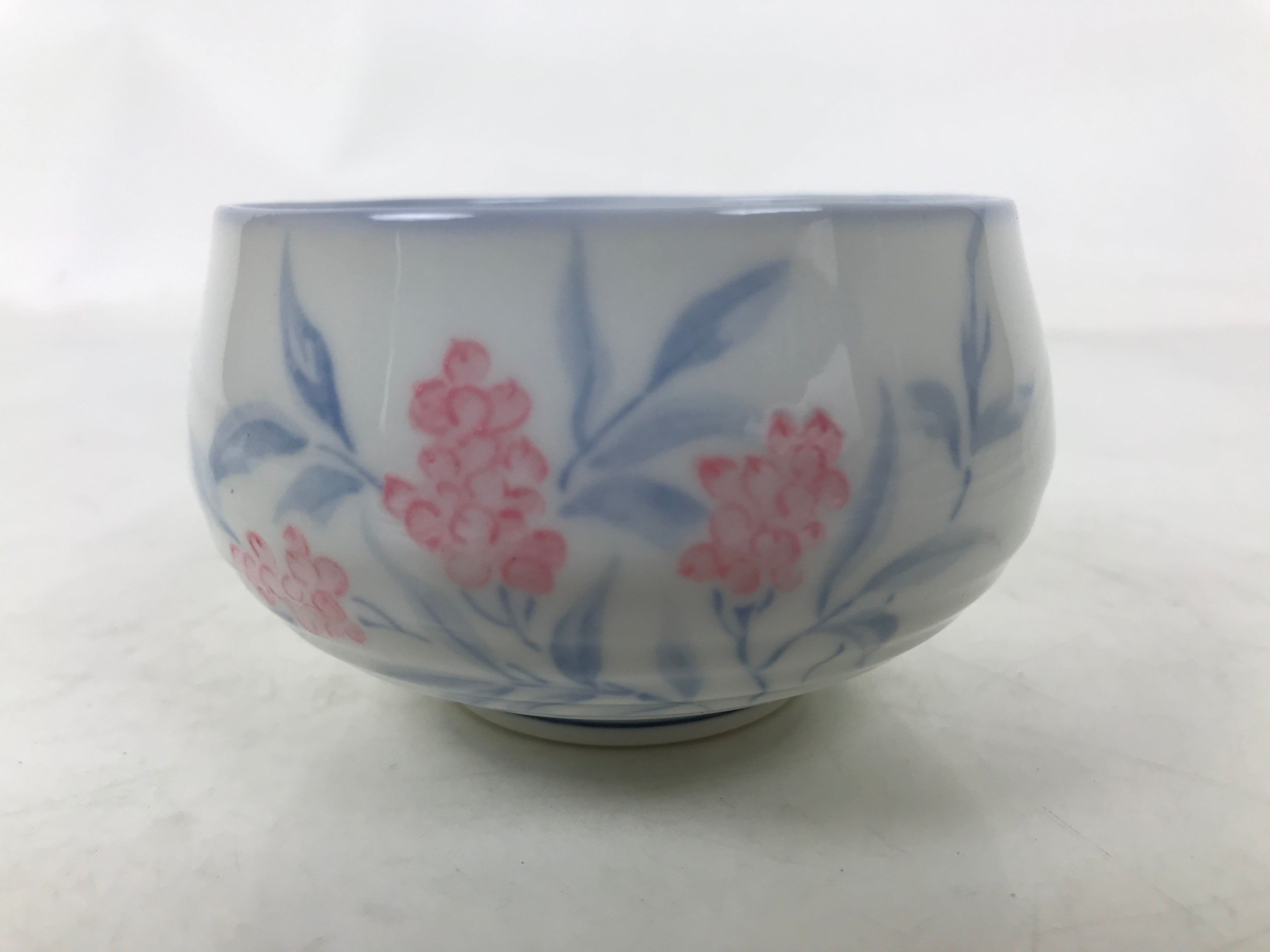 Japanese Arita Porcelain Teacup Vtg Berry Leaves Pink Blue Sencha Yunomi TC579