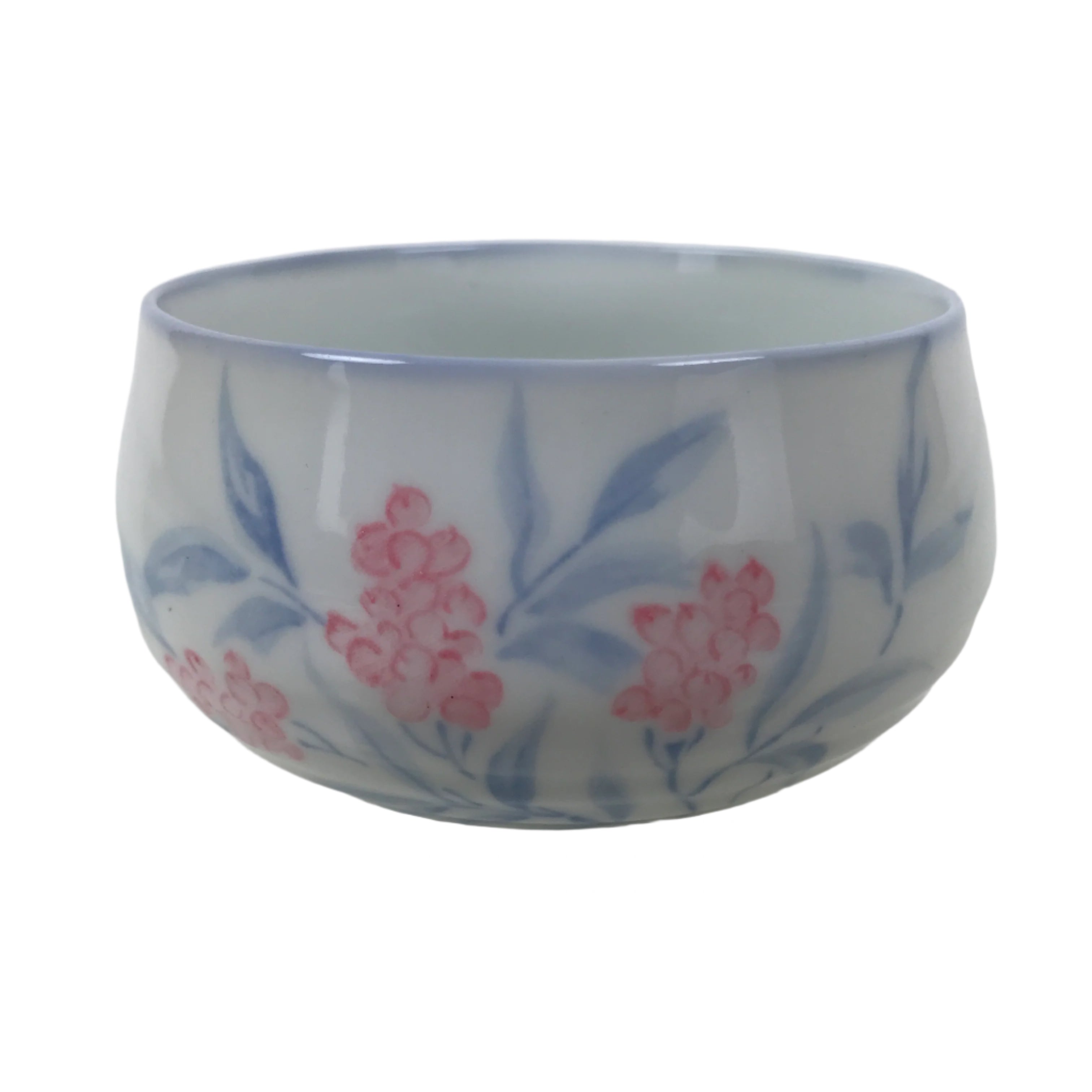 Japanese Arita Porcelain Teacup Vtg Berry Leaves Pink Blue Sencha Yunomi TC579