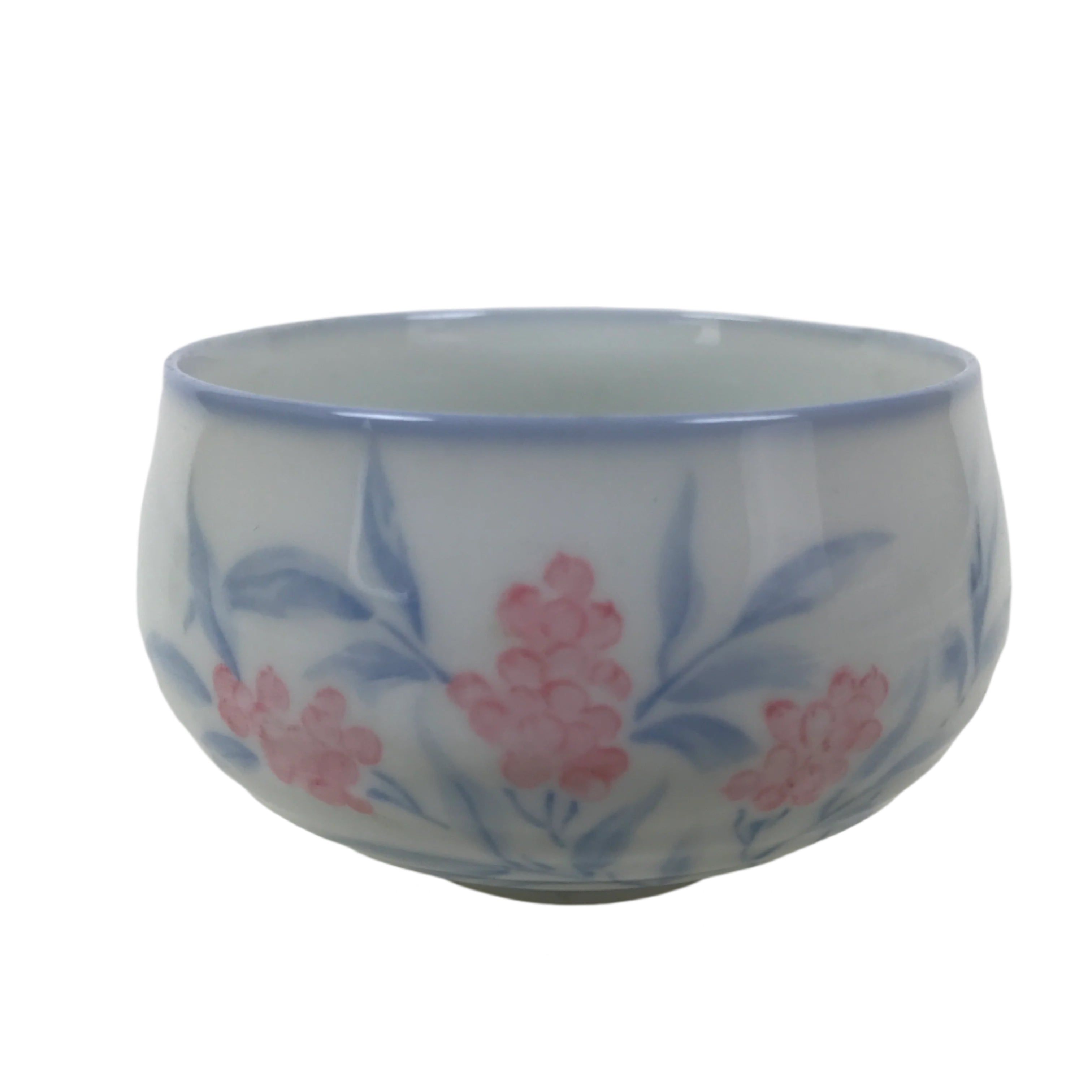 Japanese Arita Porcelain Teacup Vtg Berry Leaves Pink Blue Sencha Yunomi TC581
