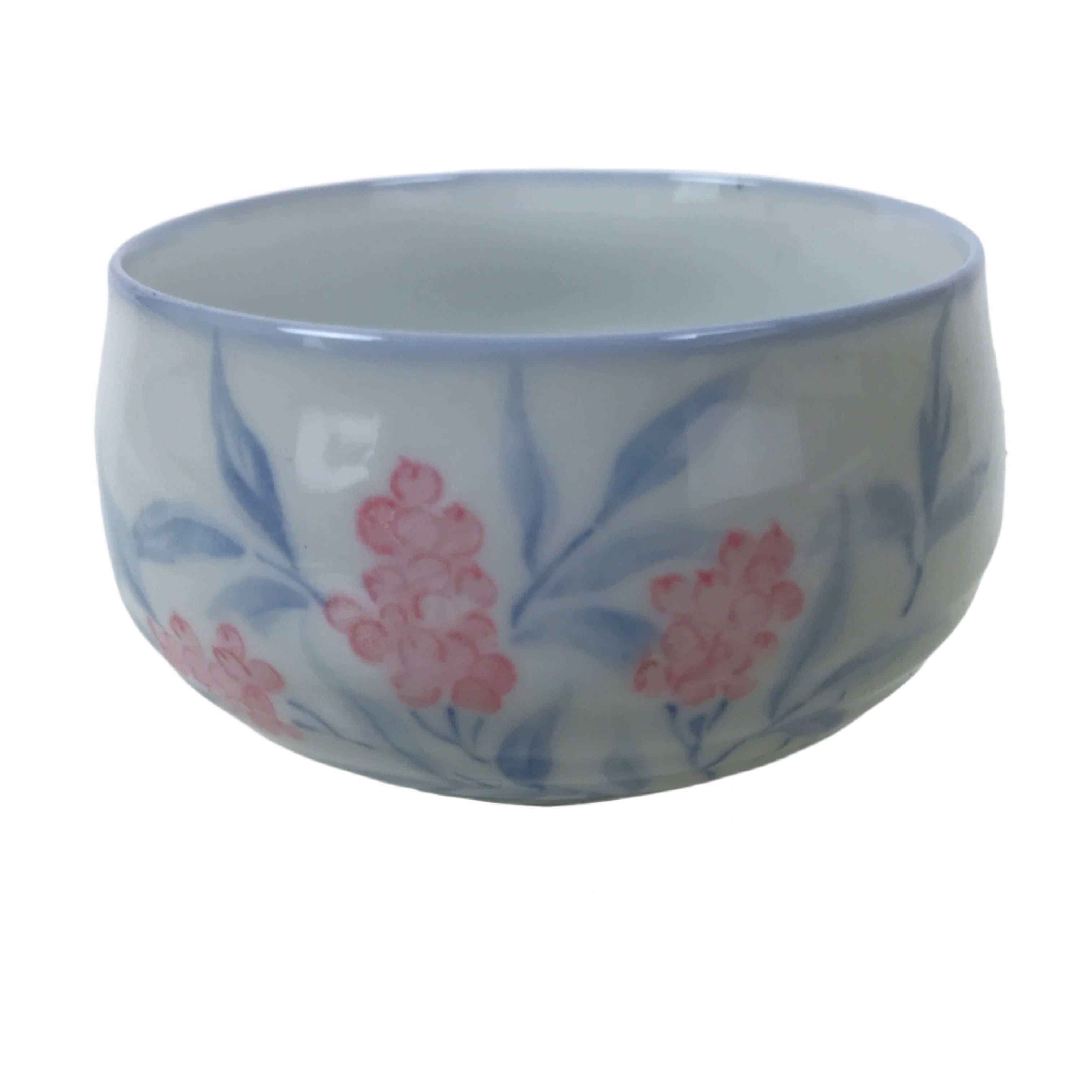 Japanese Arita Porcelain Teacup Vtg Berry Leaves Pink Blue Sencha Yunomi TC582