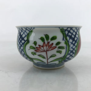 Japanese Arita Porcelain Teacup Vtg Red Blue Lotus Flower Sencha Yunomi TC515