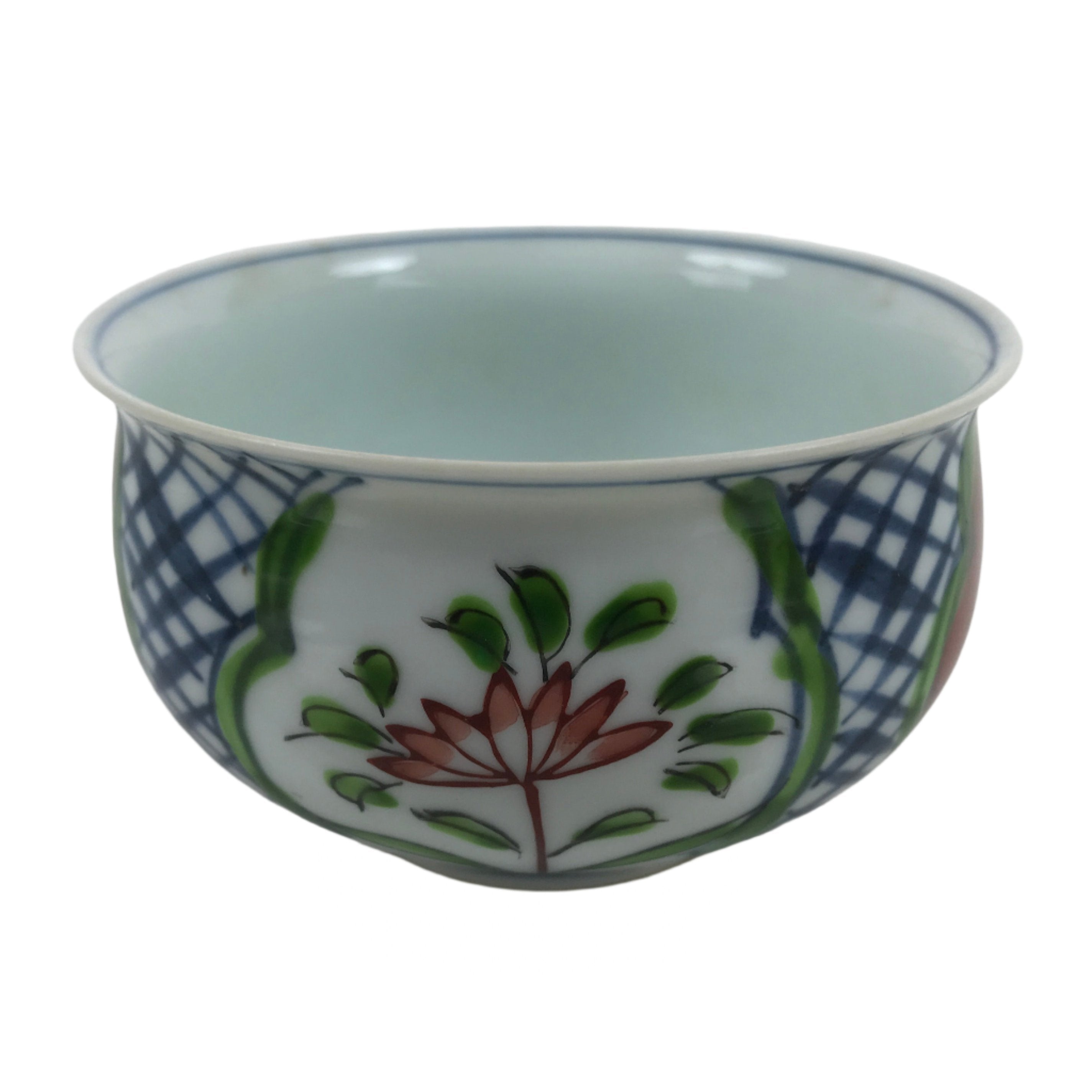 Japanese Arita Porcelain Teacup Vtg Red Blue Lotus Flower Sencha Yunomi TC515