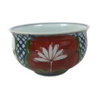 Japanese Arita Porcelain Teacup Vtg Red Blue Lotus Flower Sencha Yunomi TC574