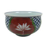 Japanese Arita Porcelain Teacup Vtg Red Blue Lotus Flower Sencha Yunomi TC575