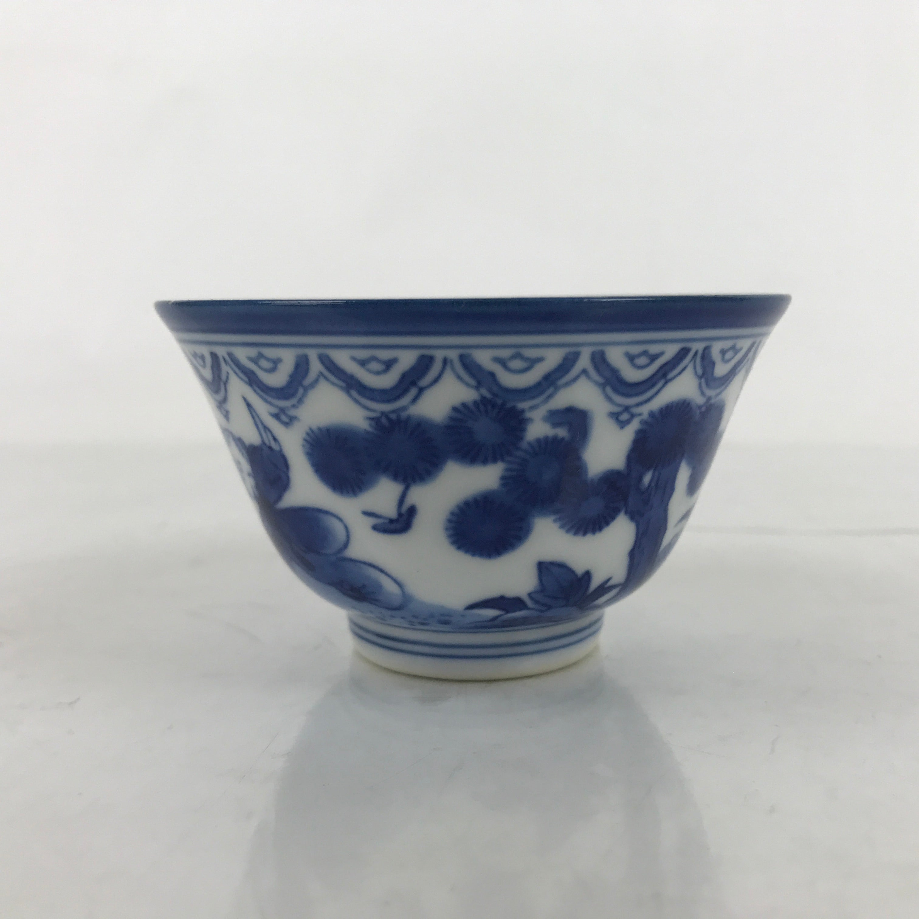 Japanese Arita Sometsuke Porcelain Yunomi Teacup Vtg Karako Children Blue TC521