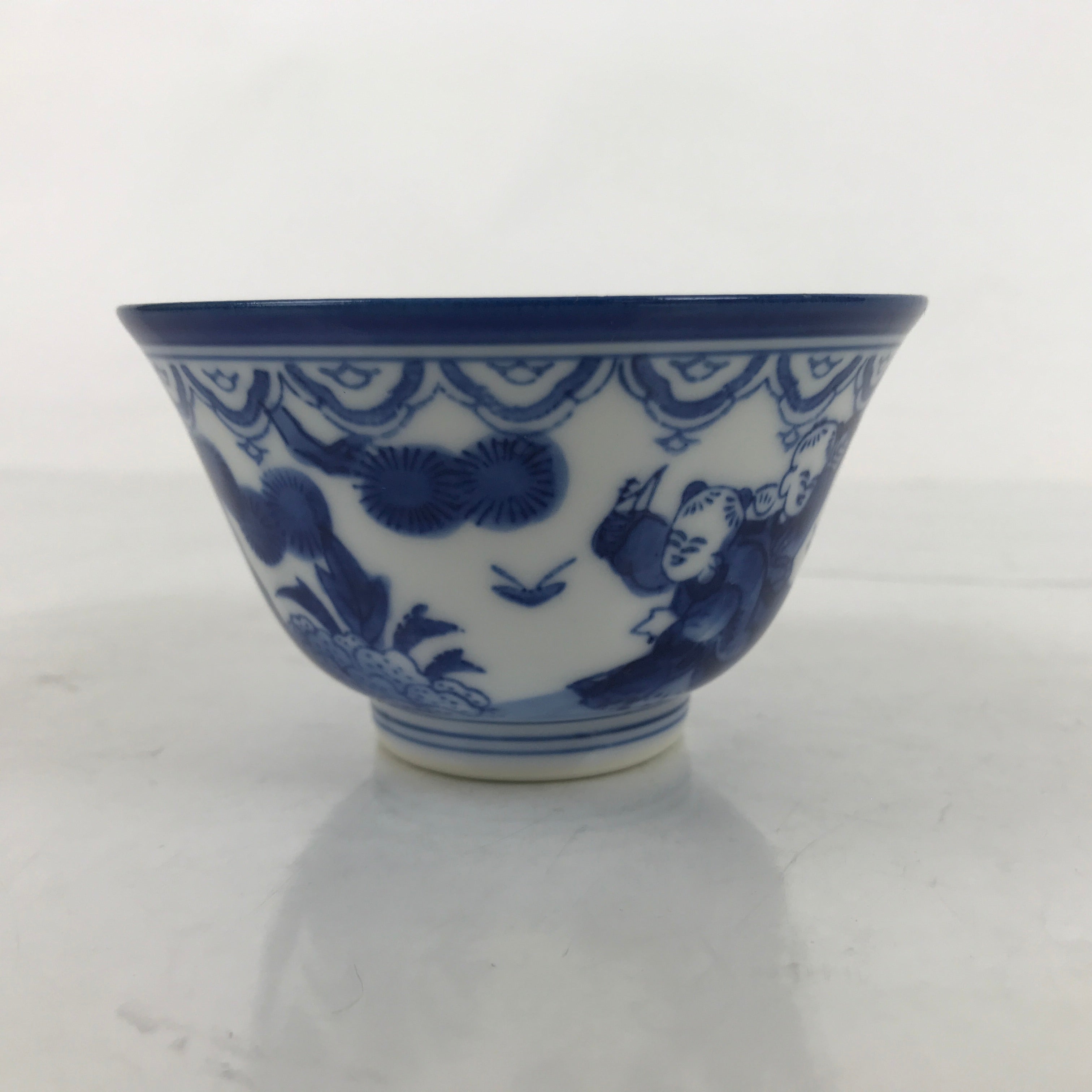 Japanese Arita Sometsuke Porcelain Yunomi Teacup Vtg Karako Children Blue TC521