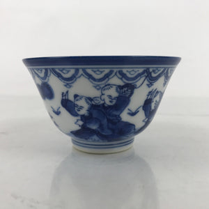 Japanese Arita Sometsuke Porcelain Yunomi Teacup Vtg Karako Children Blue TC521