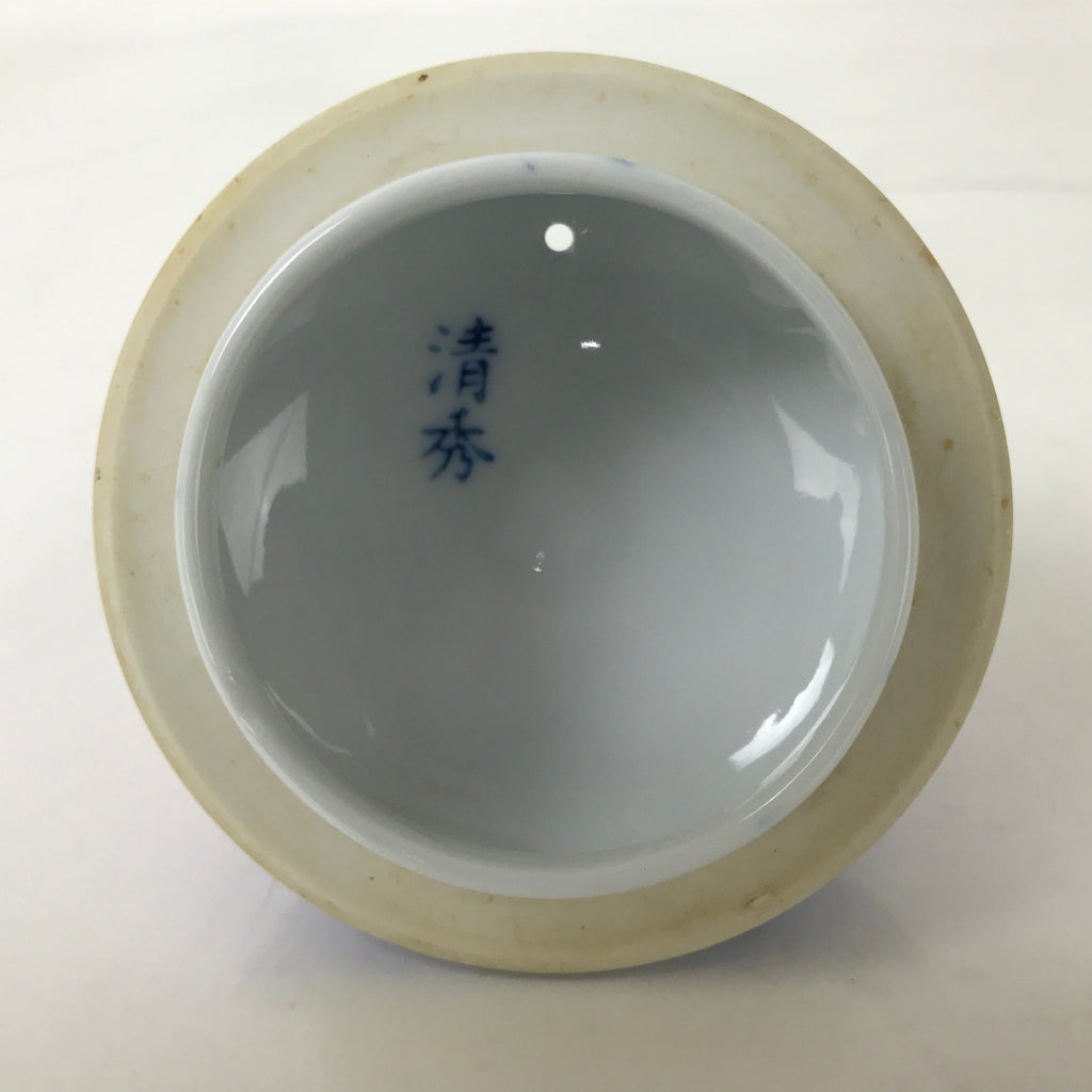 Japanese Arita Ware Ceramic Lidded Teapot Vtg Blue White Leaves W/ Strainer Y248