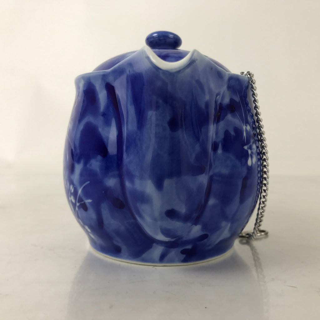 Japanese Arita Ware Ceramic Lidded Teapot Vtg Blue White Leaves W/ Strainer Y248