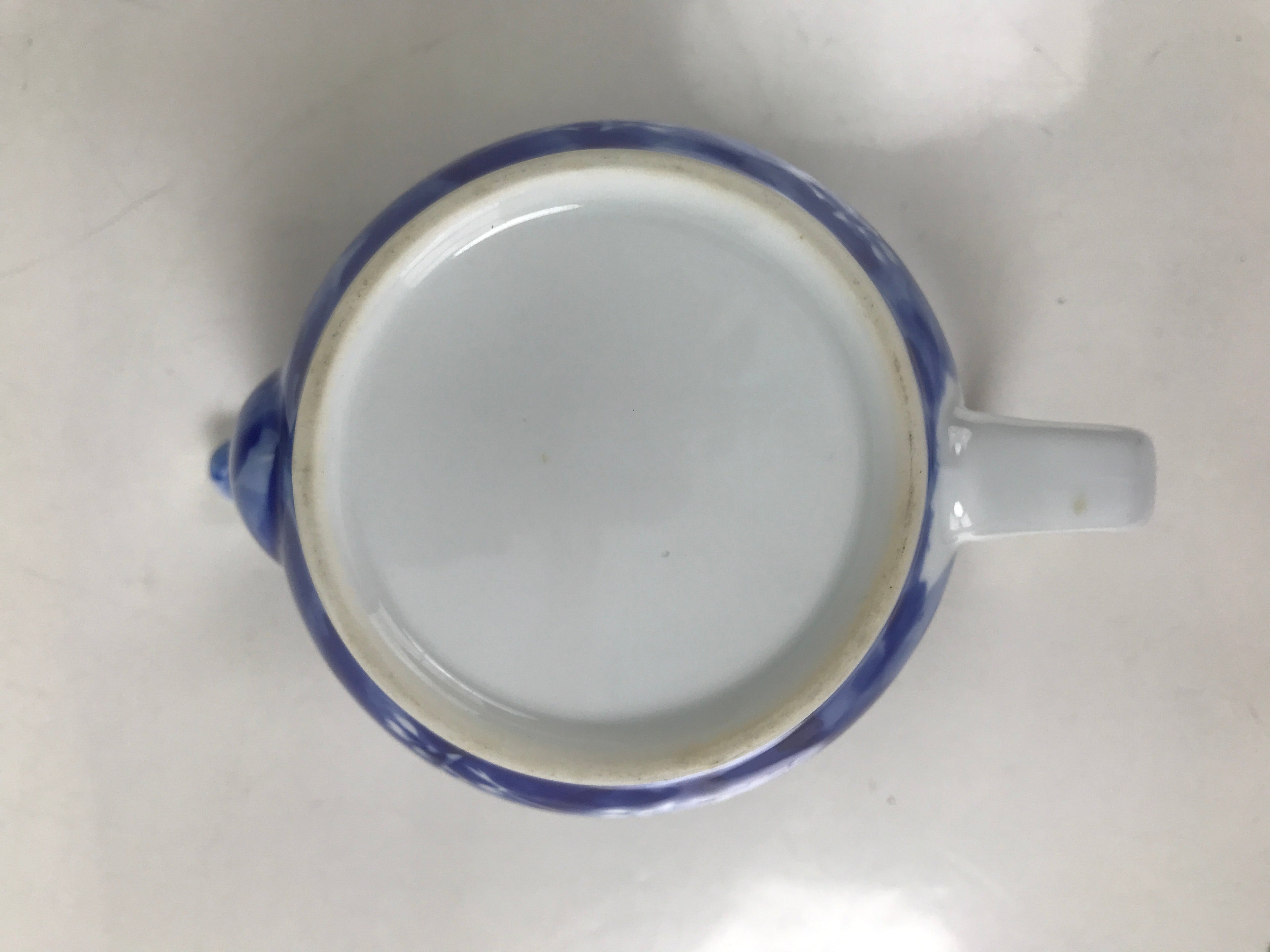 Japanese Arita Ware Ceramic Lidded Teapot Vtg Blue White Leaves W/ Strainer Y248