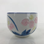 Japanese Arita Ware Porcelain Teacup Vtg Pink Iris Flower White Yunomi TC477