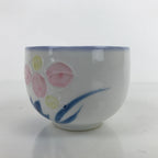 Japanese Arita Ware Porcelain Teacup Vtg Pink Iris Flower White Yunomi TC477