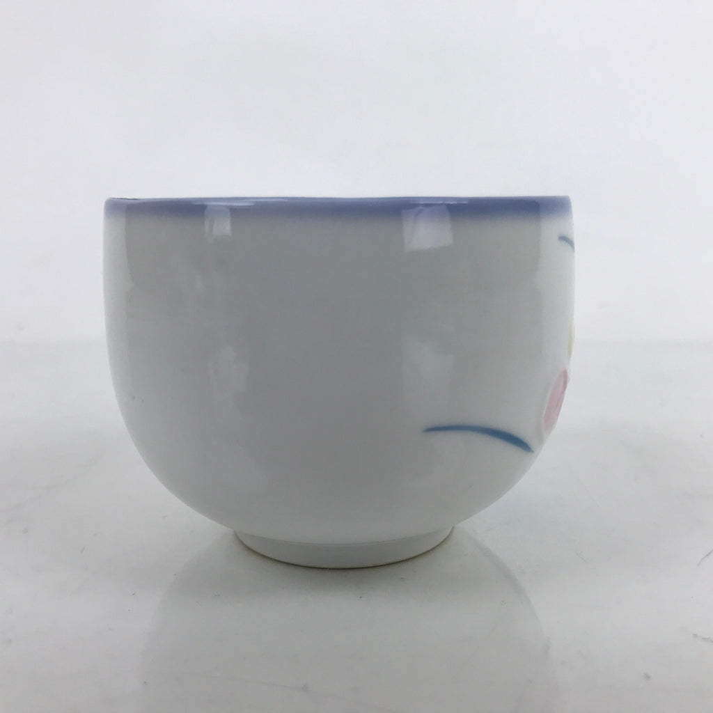 Japanese Arita Ware Porcelain Teacup Vtg Pink Iris Flower White Yunomi TC477