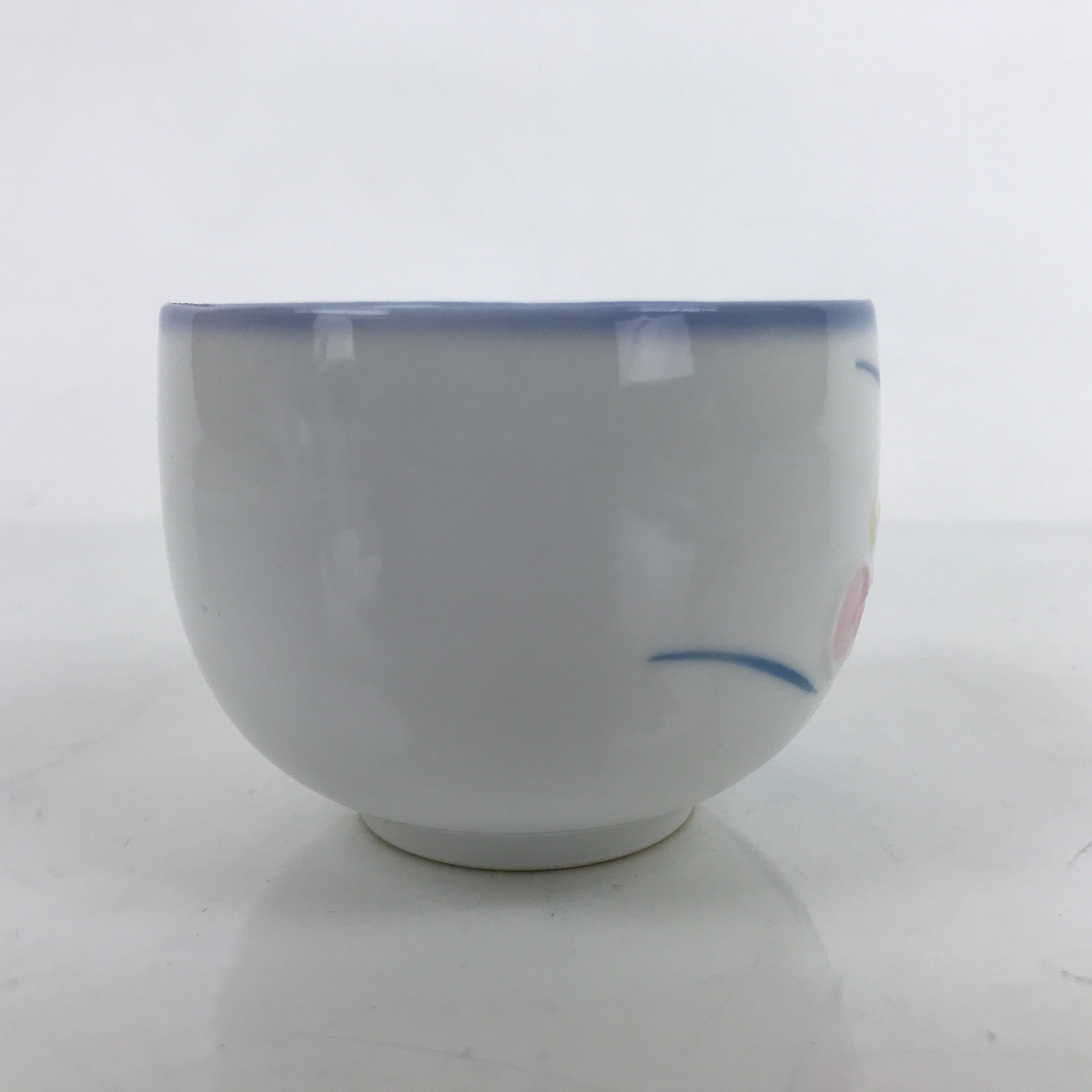 Japanese Arita Ware Porcelain Teacup Vtg Pink Iris Flower White Yunomi TC477