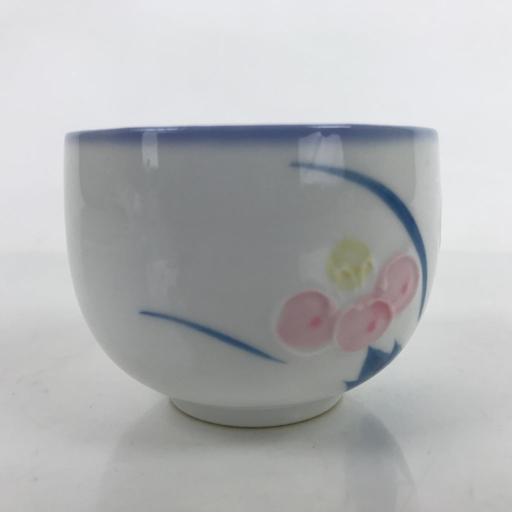 Japanese Arita Ware Porcelain Teacup Vtg Pink Iris Flower White Yunomi TC477