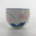 Japanese Arita Ware Porcelain Teacup Vtg Pink Iris Flower White Yunomi TC478