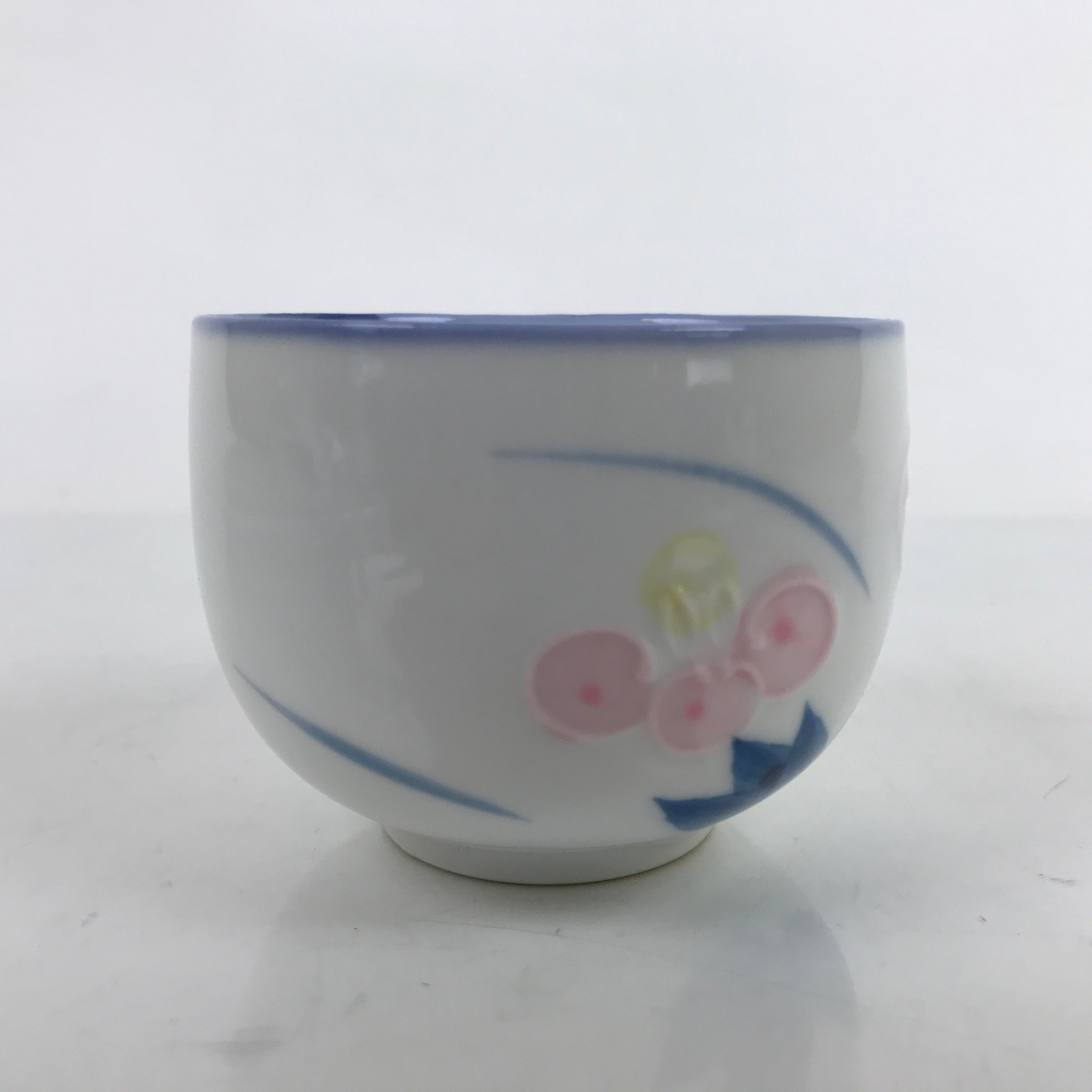 Japanese Arita Ware Porcelain Teacup Vtg Pink Iris Flower White Yunomi TC478