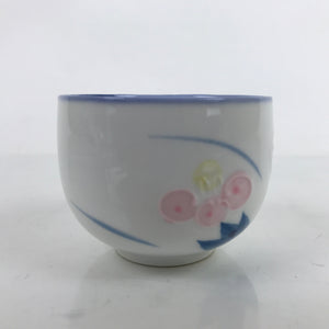 Japanese Arita Ware Porcelain Teacup Vtg Pink Iris Flower White Yunomi TC478