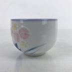 Japanese Arita Ware Porcelain Teacup Vtg Pink Iris Flower White Yunomi TC479
