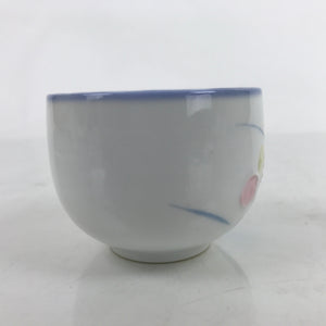 Japanese Arita Ware Porcelain Teacup Vtg Pink Iris Flower White Yunomi TC479