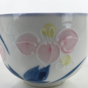 Japanese Arita Ware Porcelain Teacup Vtg Pink Iris Flower White Yunomi TC480