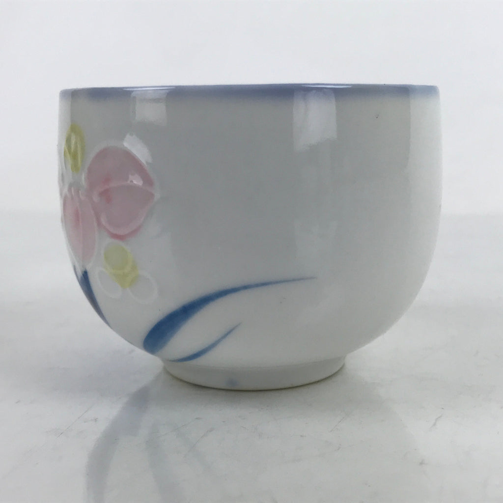 Japanese Arita Ware Porcelain Teacup Vtg Pink Iris Flower White Yunomi TC480