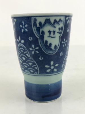 Japanese Arita Ware Porcelain Teacup Vtg Sometsuke Mountain Blue White TC510