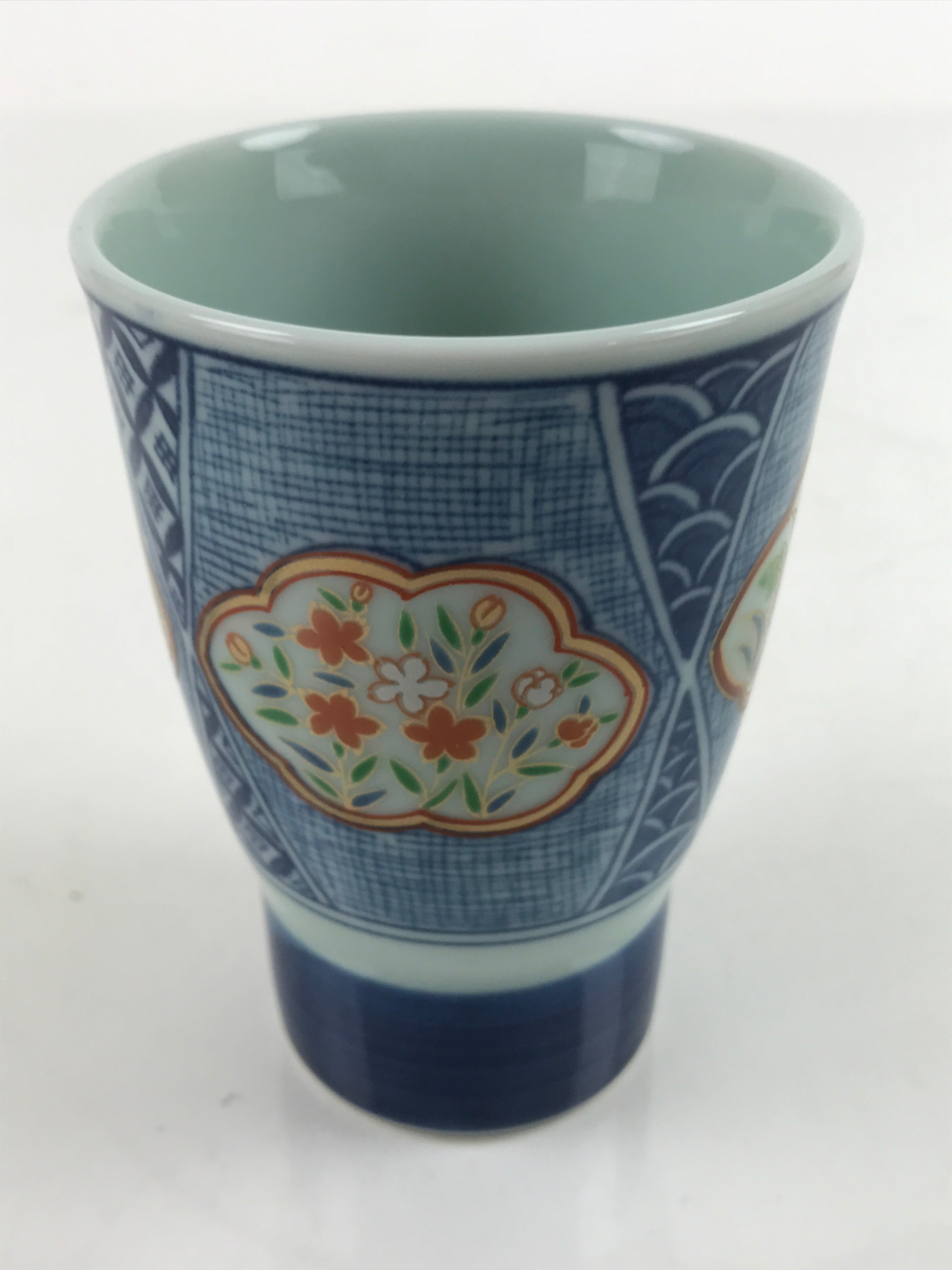 Japanese Arita Ware Porcelain Teacup Vtg Sometsuke Peony Blue White TC513