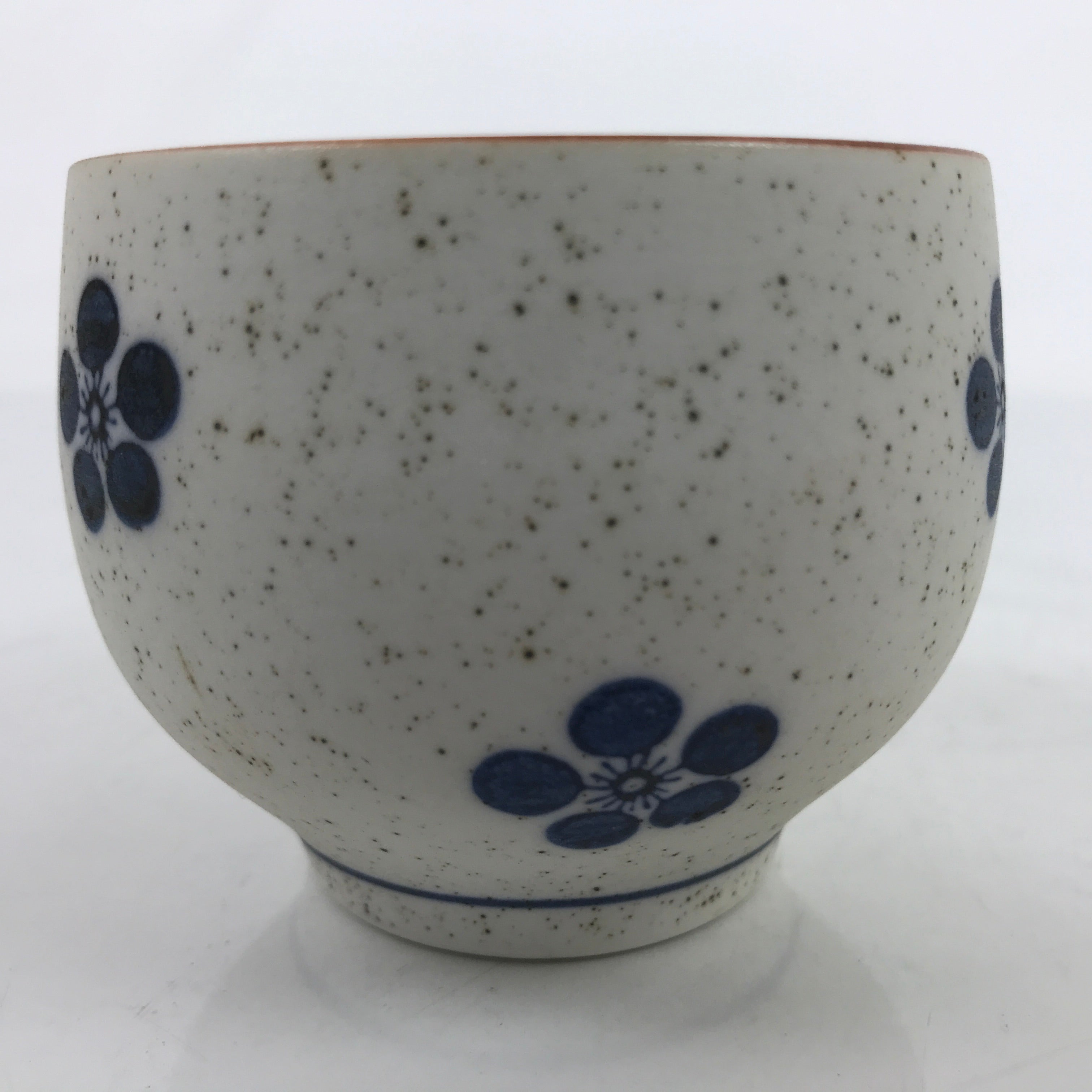 Japanese Arita Ware Porcelain Teacup Vtg White Blue Plum Blossom Yunomi TC466