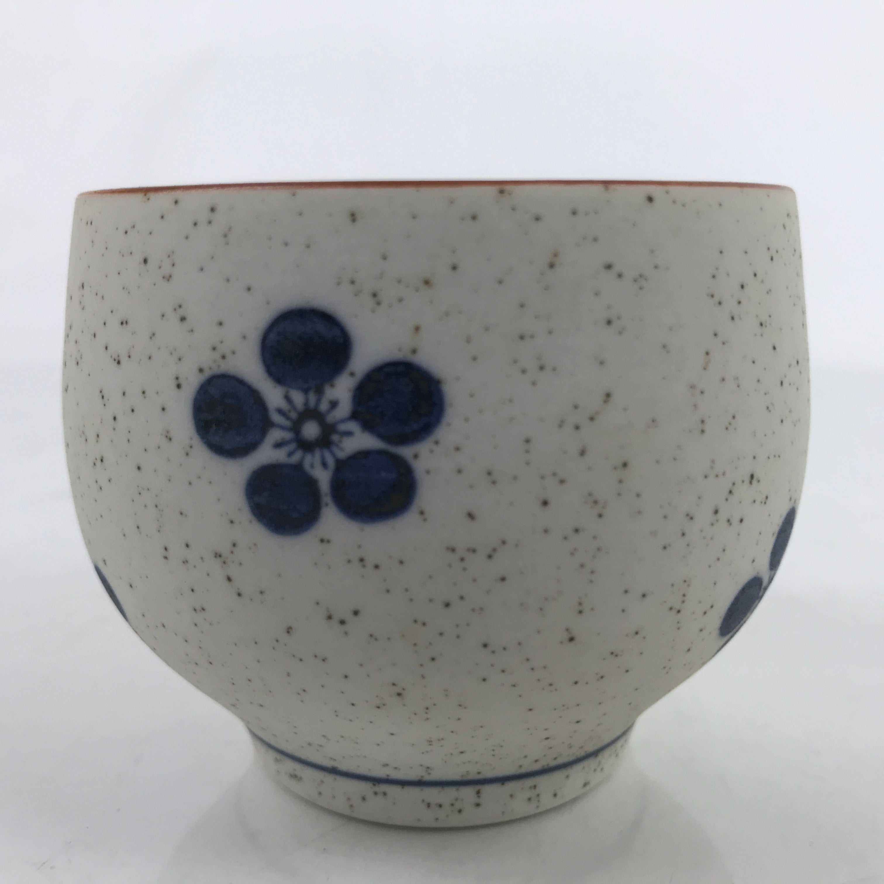 Japanese Arita Ware Porcelain Teacup Vtg White Blue Plum Blossom Yunomi TC466