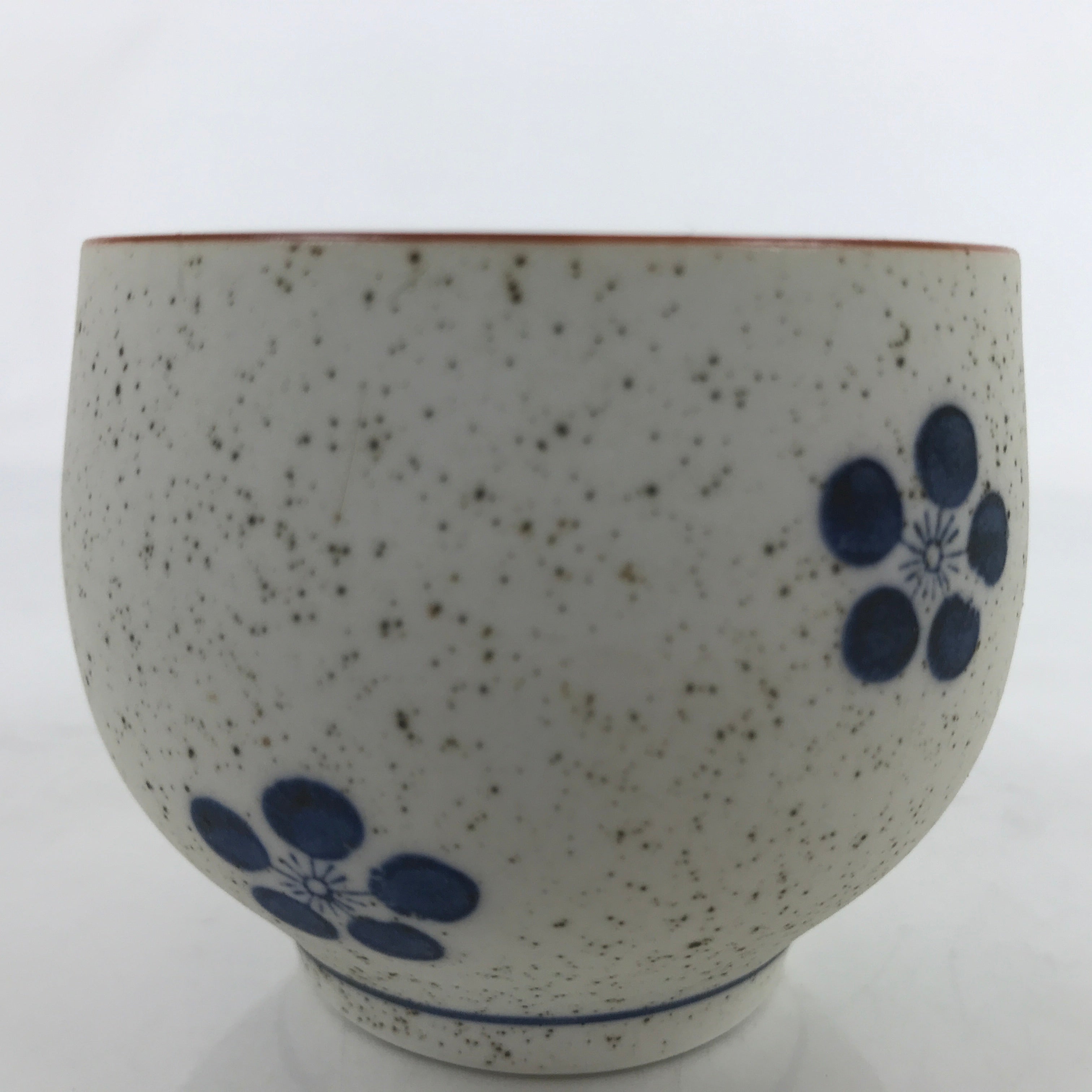 Japanese Arita Ware Porcelain Teacup Vtg White Blue Plum Blossom Yunomi TC467