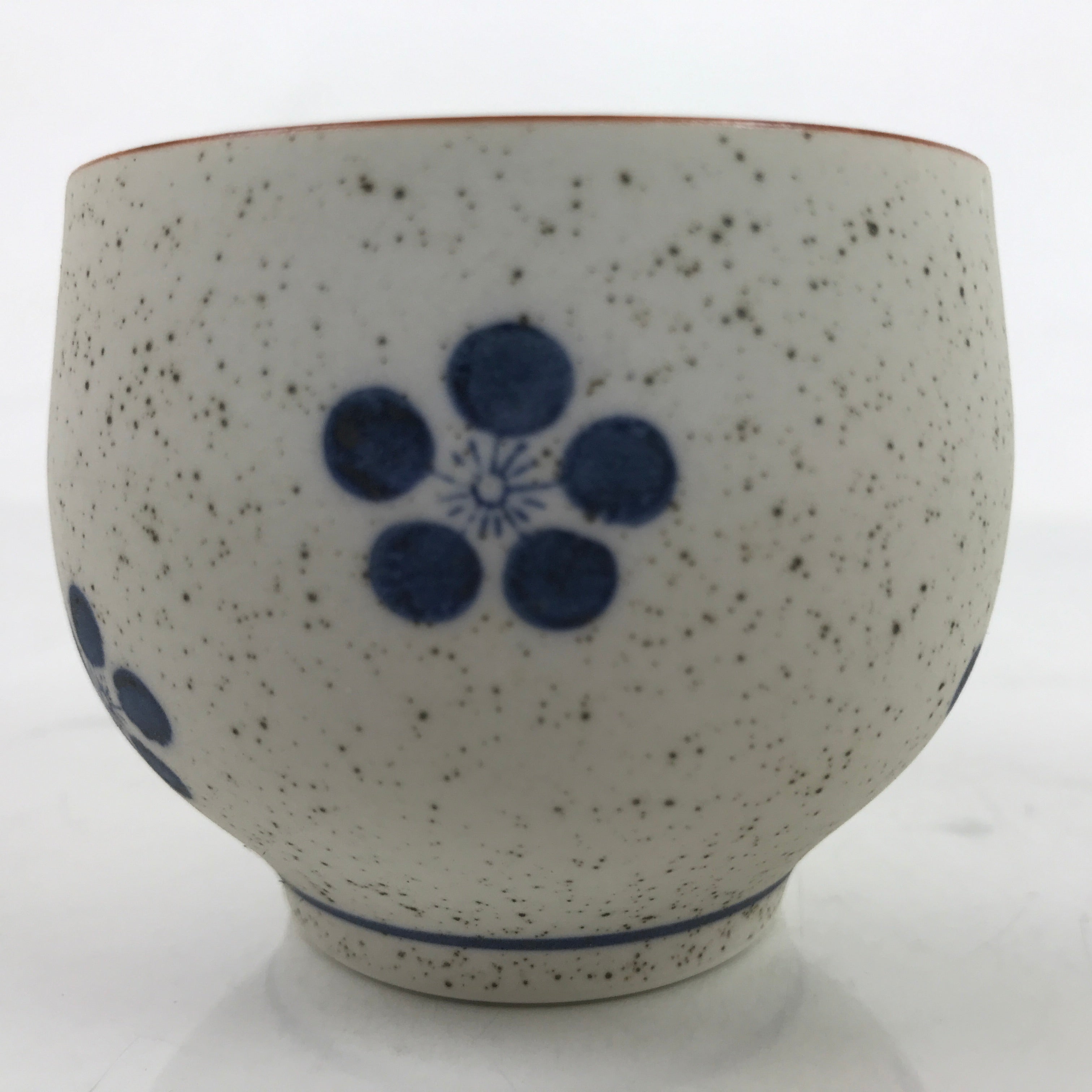 Japanese Arita Ware Porcelain Teacup Vtg White Blue Plum Blossom Yunomi TC467