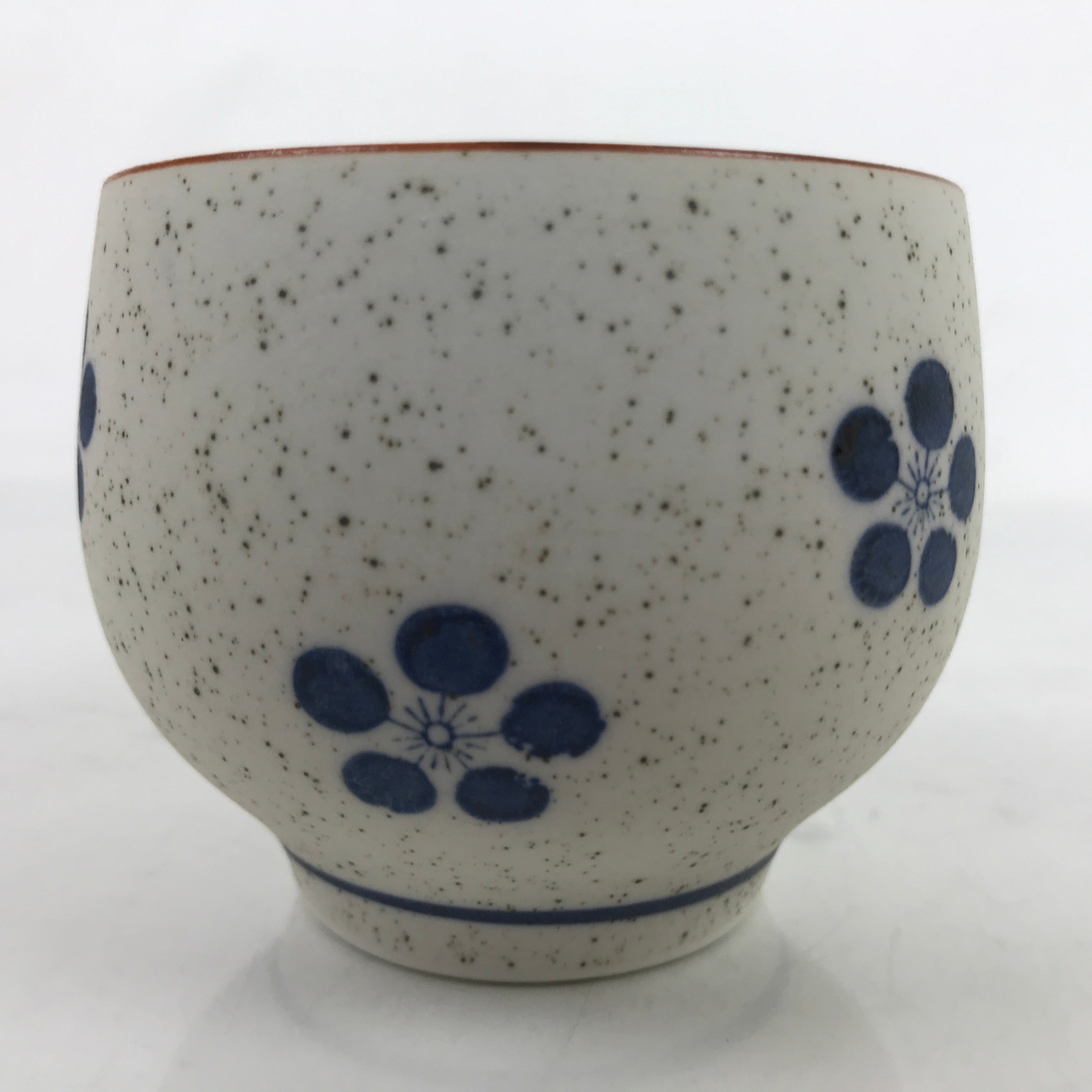 Japanese Arita Ware Porcelain Teacup Vtg White Blue Plum Blossom Yunomi TC468